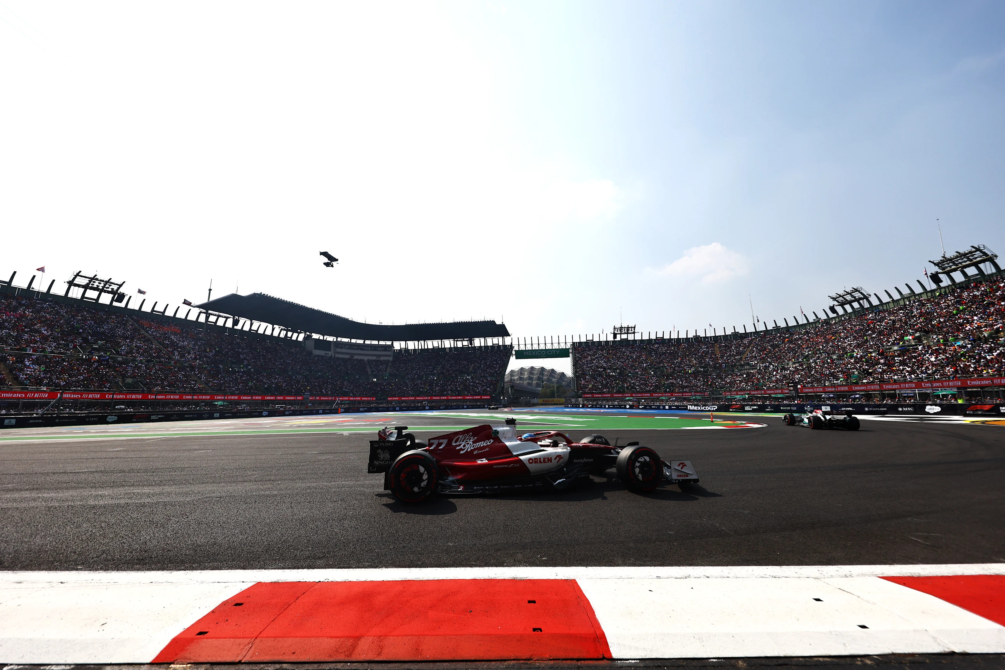 MEXICO CITY, MEXICO - OCTOBER 29: Valtteri Bottas of Finland driving the (77) Alfa Romeo F1 C42