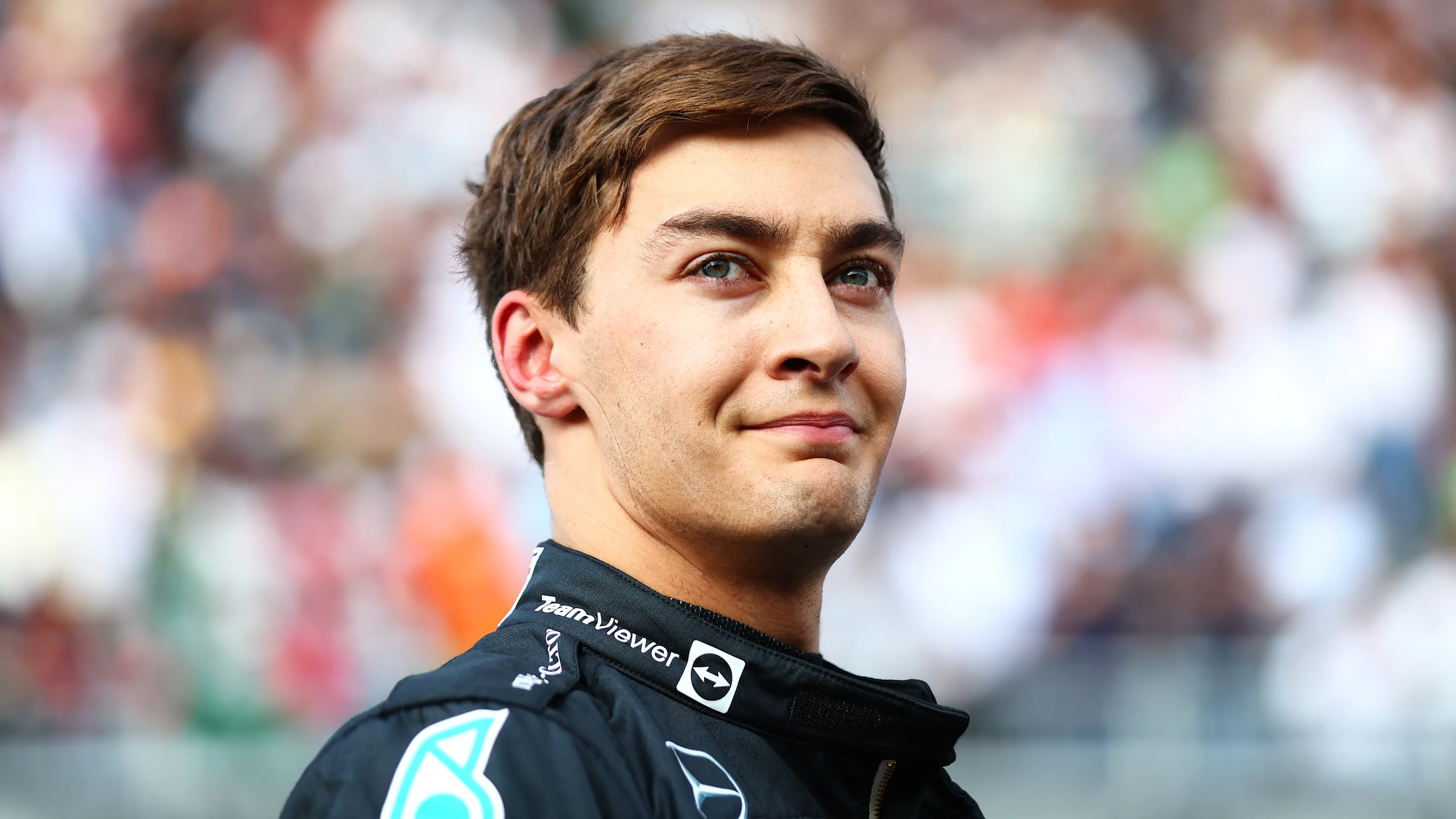 MEXICO CITY, MEXICO - OCTOBER 29: Second placed qualifier George Russell of Great Britain and Mercedes looks on in parc ferme during qualifying ahead of the F1 Grand Prix of Mexico at Autodromo Hermanos Rodriguez on October 29, 2022 in Mexico City, Mexico. (Photo by Dan Istitene - Formula 1/Formula 1 via Getty Images)
