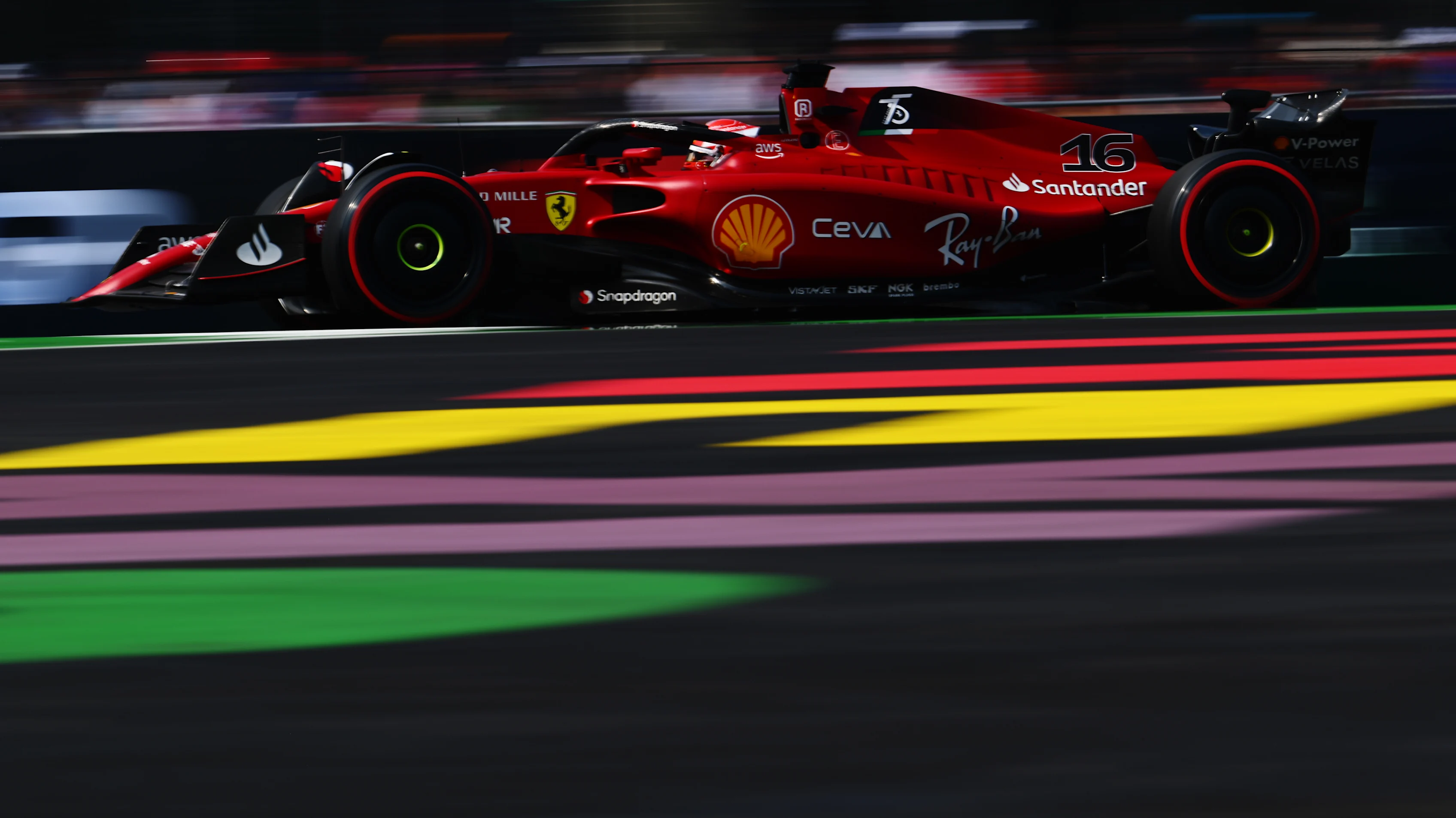 MEXICO CITY, MEXICO - OCTOBER 29: Charles Leclerc of Monaco driving the (16) Ferrari F1-75 on track