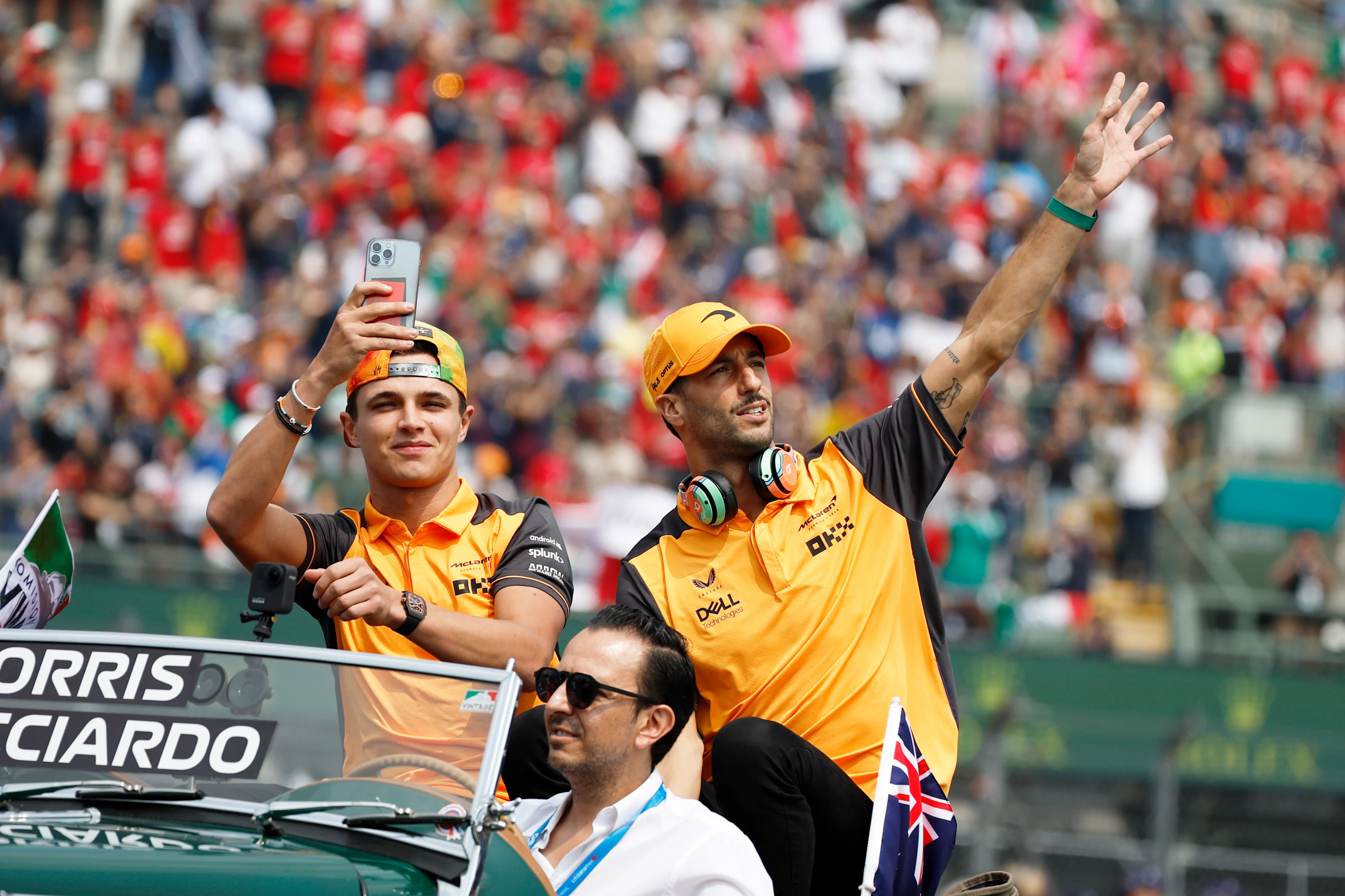 MEXICO CITY, MEXICO - OCTOBER 30: Daniel Ricciardo of Australia and McLaren and Lando Norris of
