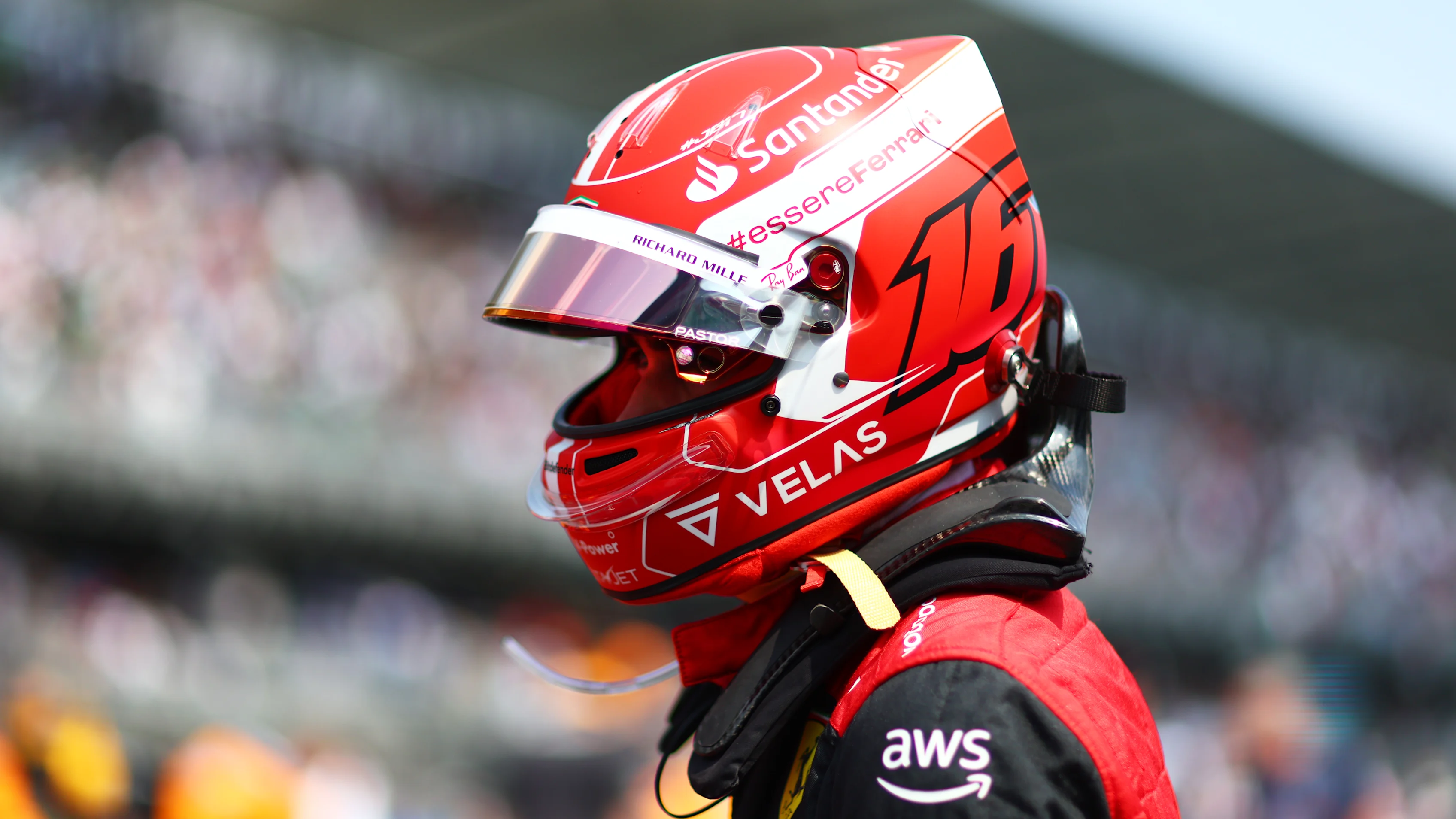 MEXICO CITY, MEXICO - OCTOBER 30: Charles Leclerc of Monaco and Ferrari prepares to drive on the grid during the F1 Grand Prix of Mexico at Autodromo Hermanos Rodriguez on October 30, 2022 in Mexico City, Mexico. (Photo by Dan Istitene - Formula 1/Formula 1 via Getty Images)