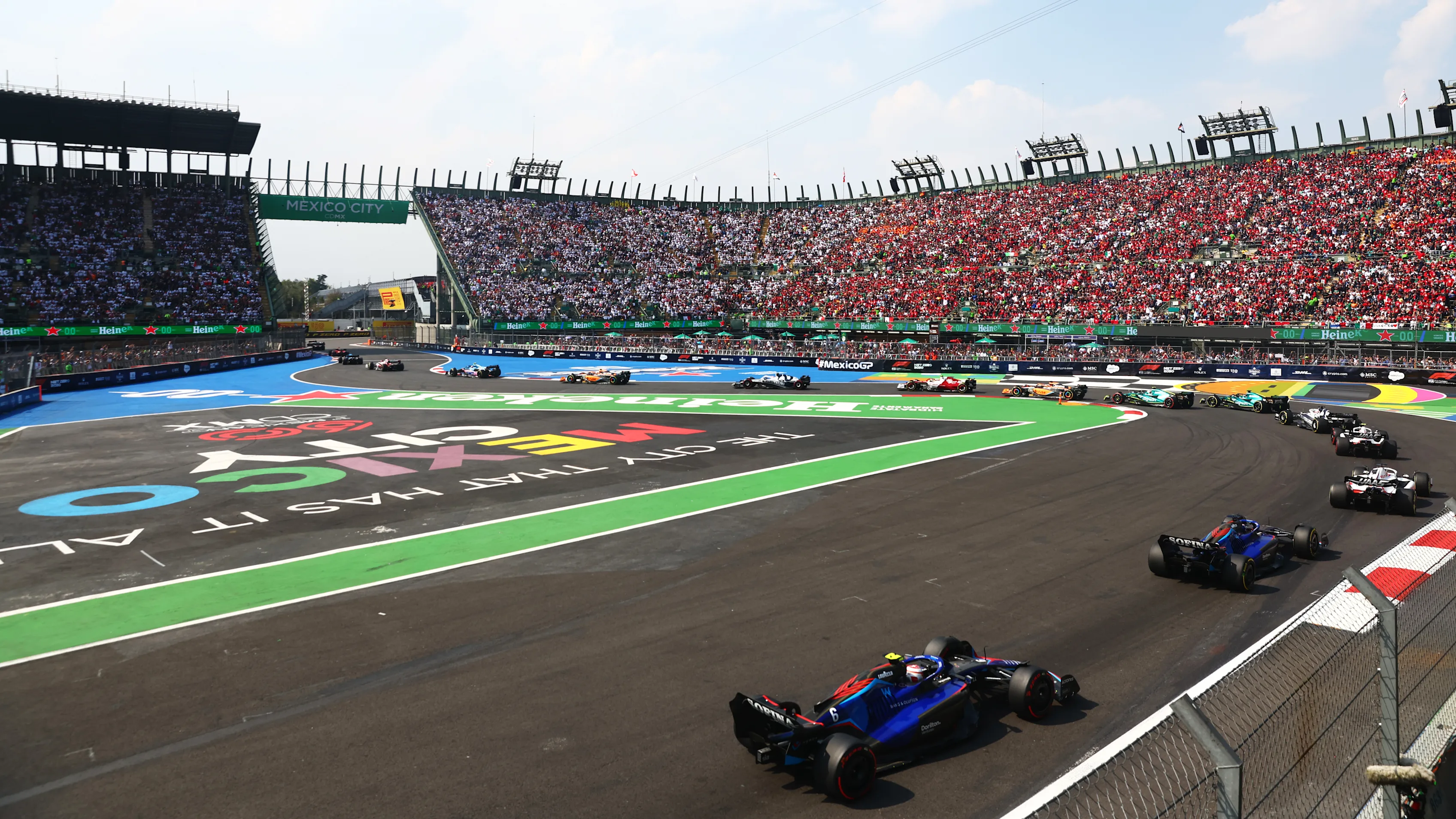 MEXICO CITY, MEXICO - OCTOBER 30: Nicholas Latifi of Canada driving the (6) Williams FW44 Mercedes on track during the F1 Grand Prix of Mexico at Autodromo Hermanos Rodriguez on October 30, 2022 in Mexico City, Mexico. (Photo by Dan Istitene - Formula 1/Formula 1 via Getty Images)