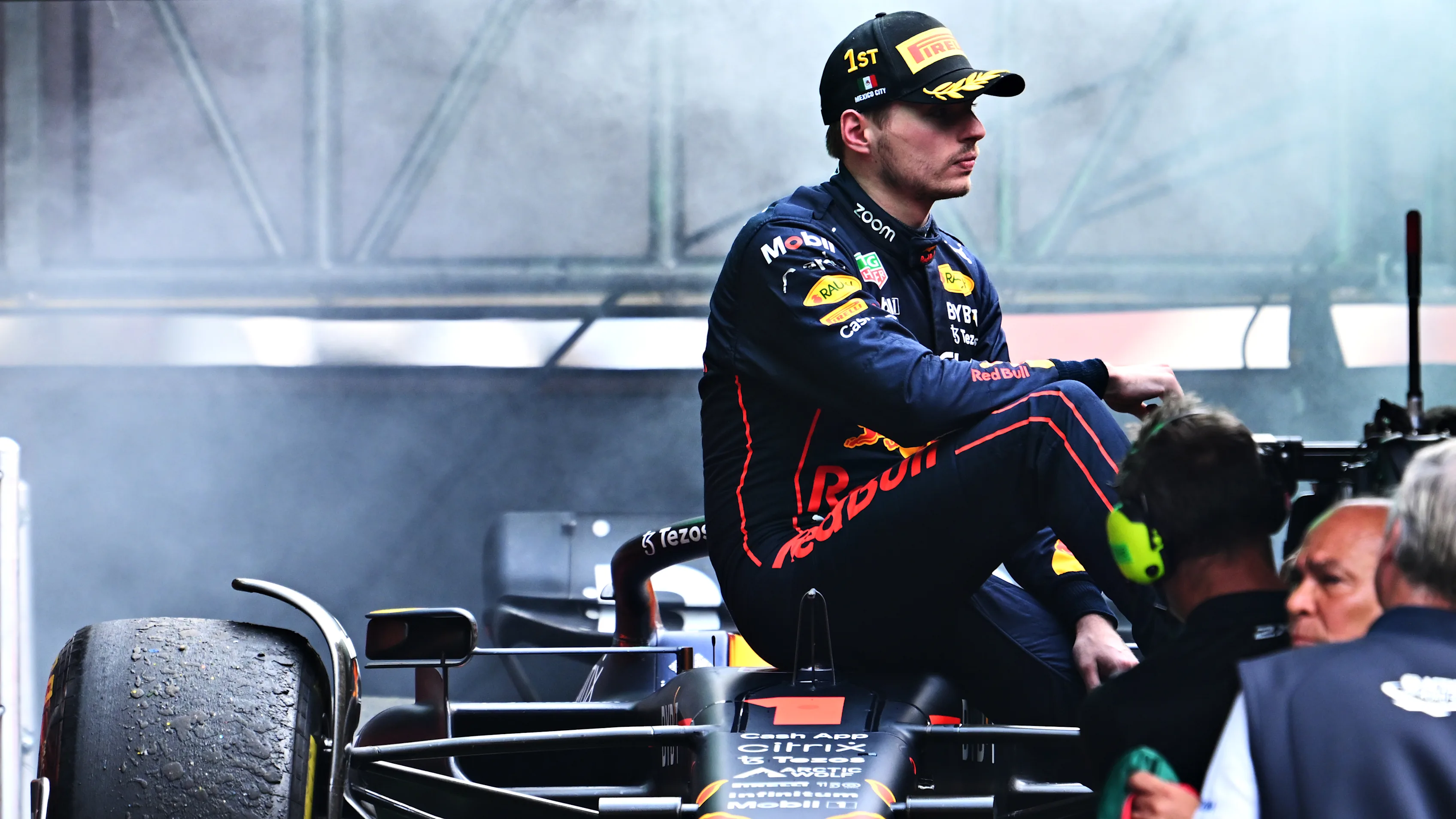 MEXICO CITY, MEXICO - OCTOBER 30: Race winner Max Verstappen of the Netherlands and Oracle Red Bull Racing celebrates in parc ferme during the F1 Grand Prix of Mexico at Autodromo Hermanos Rodriguez on October 30, 2022 in Mexico City, Mexico. (Photo by Clive Mason - Formula 1/Formula 1 via Getty Images)