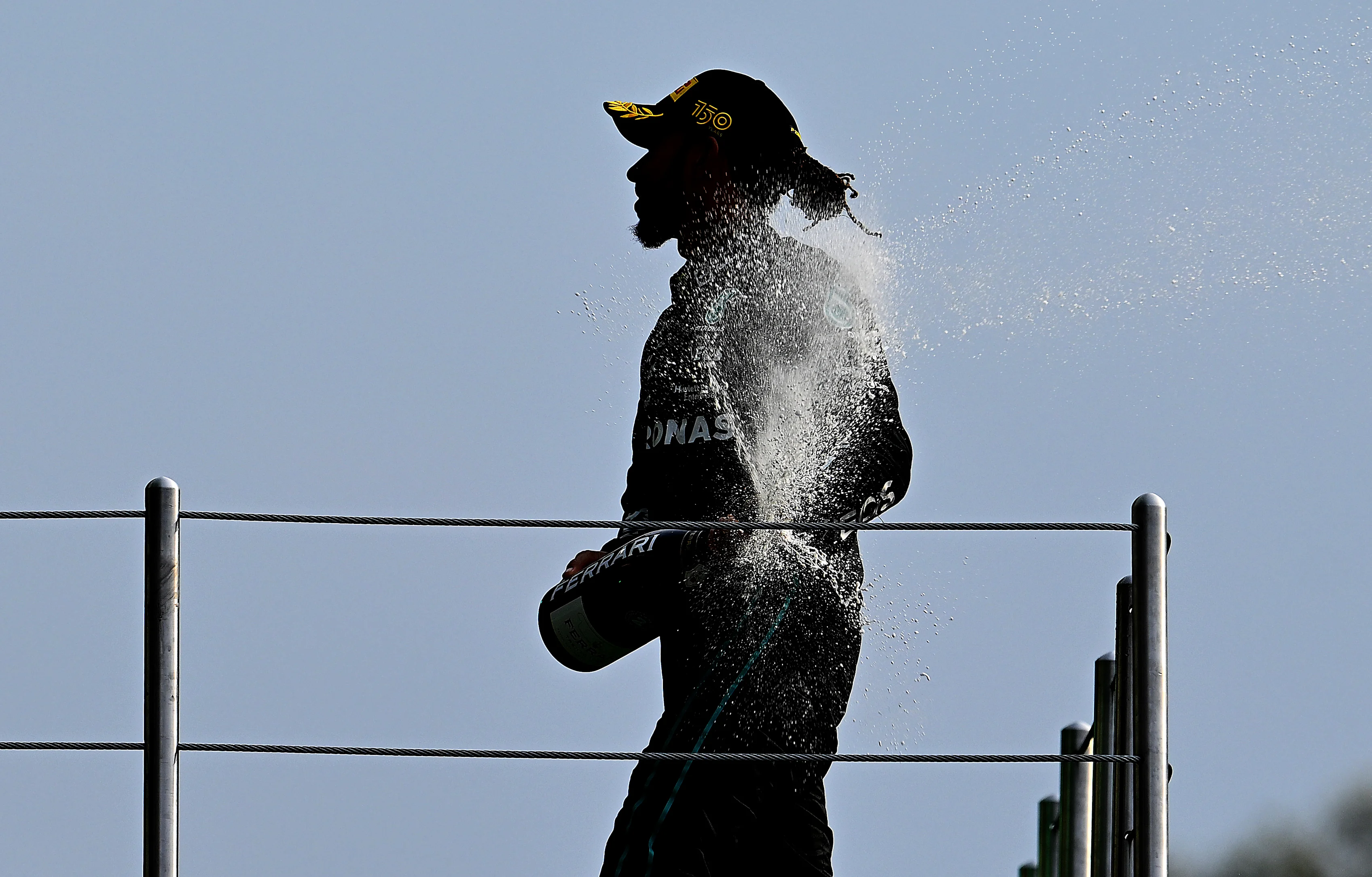 MEXICO CITY, MEXICO - OCTOBER 30: Second placed Lewis Hamilton of Great Britain and Mercedes