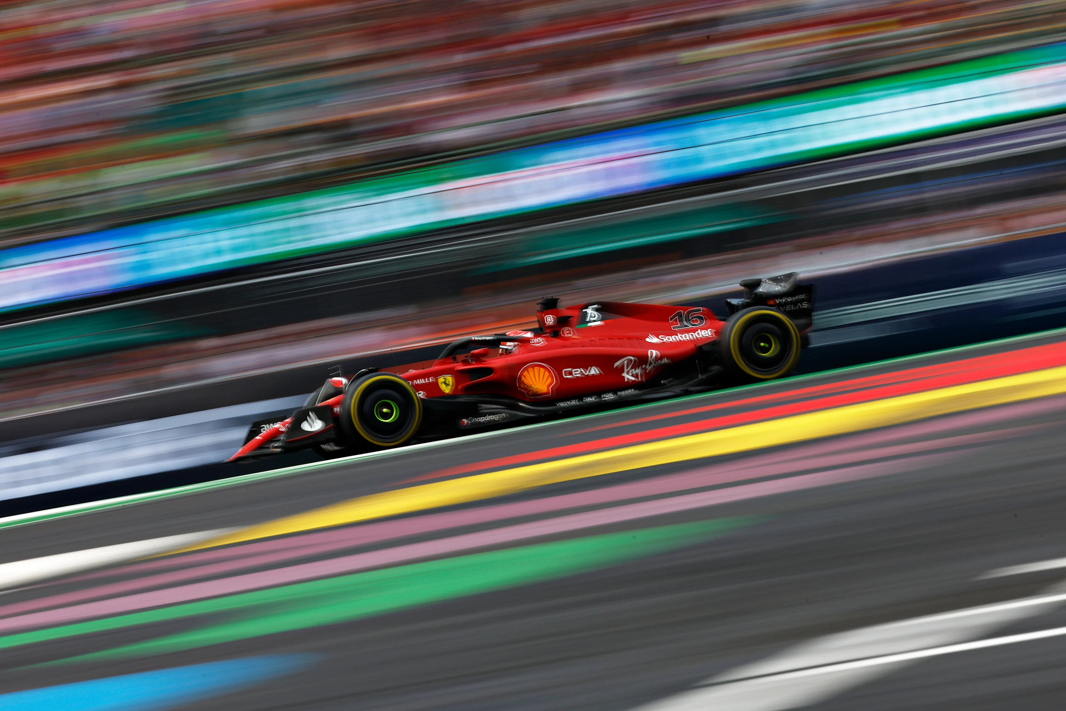 MEXICO CITY, MEXICO - OCTOBER 30: Charles Leclerc of Monaco driving the (16) Ferrari F1-75 on track