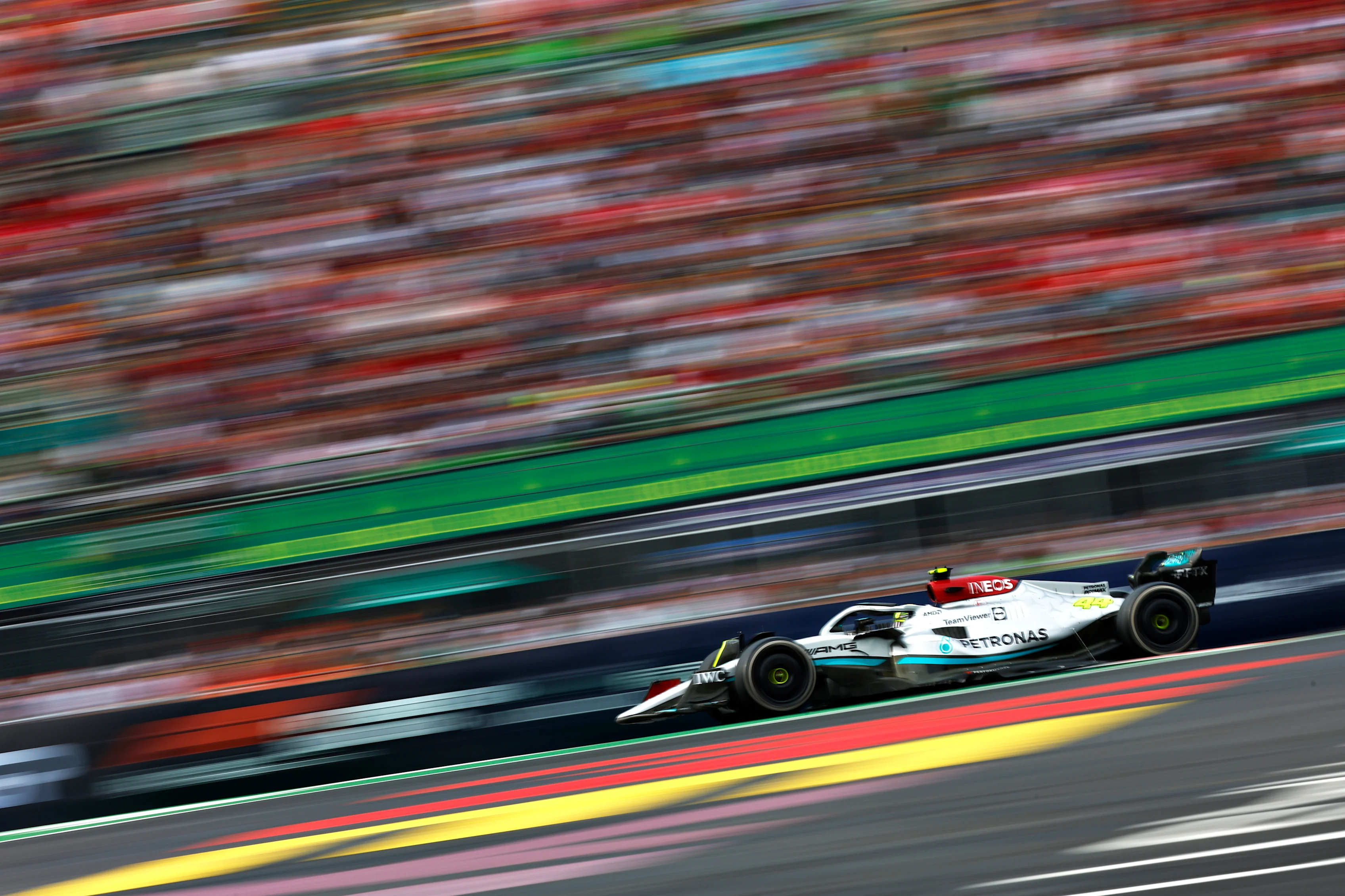 MEXICO CITY, MEXICO - OCTOBER 30: Lewis Hamilton of Great Britain driving the (44) Mercedes AMG