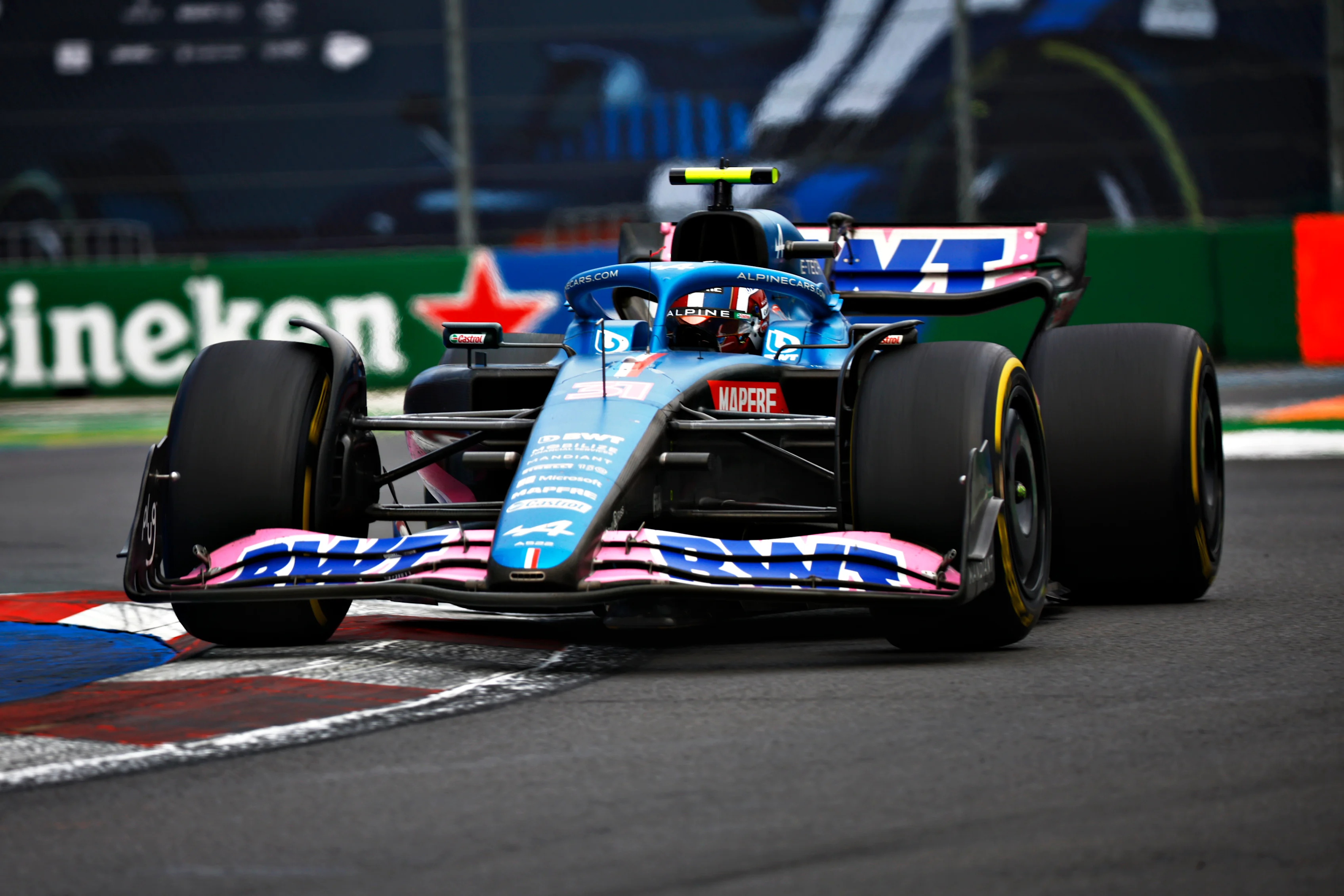 MEXICO CITY, MEXICO - OCTOBER 30: Esteban Ocon of France driving the (31) Alpine F1 A522 Renault on