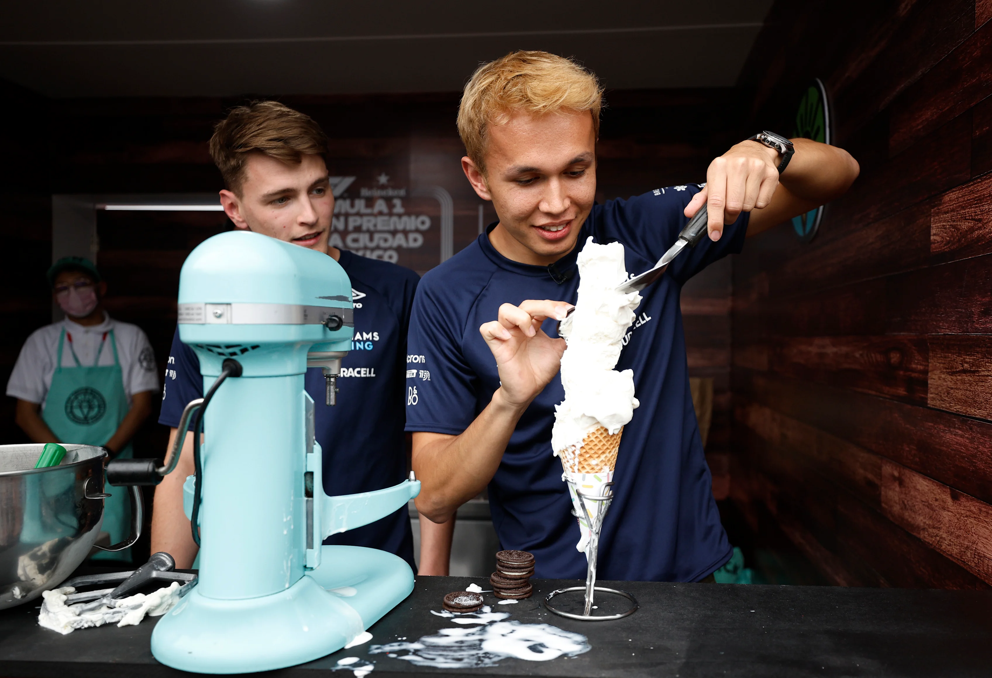 MEXICO CITY, MEXICO - OCTOBER 27: Alexander Albon of Thailand and Williams and Logan Sargeant of