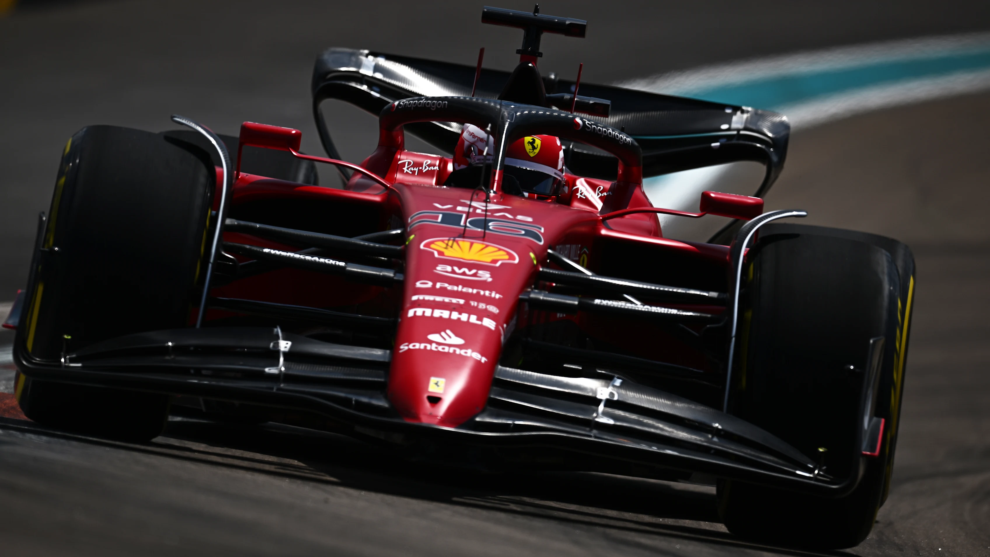 MIAMI, FLORIDA - MAY 06: Charles Leclerc of Monaco driving (16) the Ferrari F1-75 on track during
