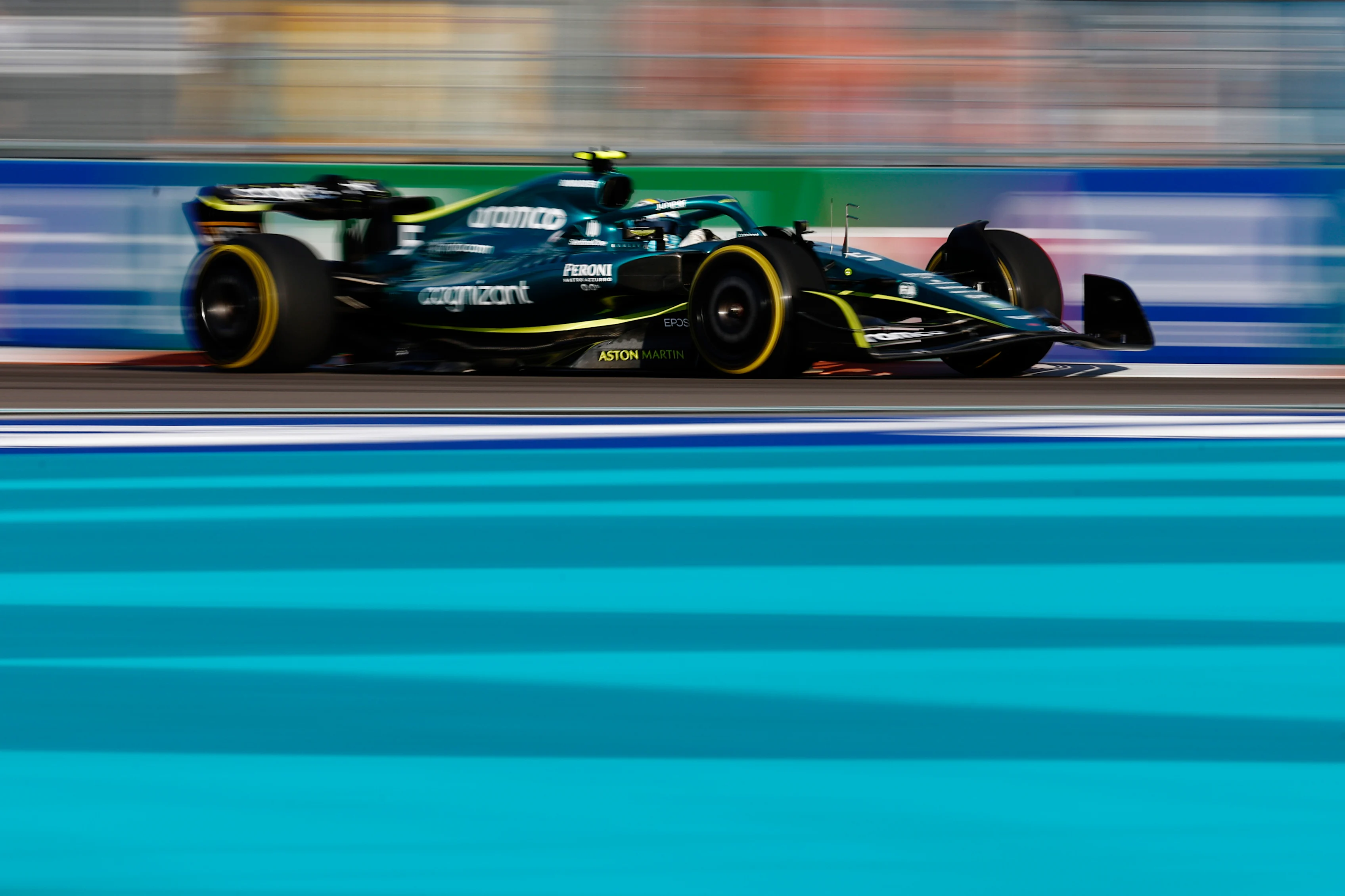MIAMI, FLORIDA - MAY 06: Sebastian Vettel of Germany driving the (5) Aston Martin AMR22 Mercedes on track during practice ahead of the F1 Grand Prix of Miami at the Miami International Autodrome on May 06, 2022 in Miami, Florida. (Photo by Jared C. Tilton/Getty Images)