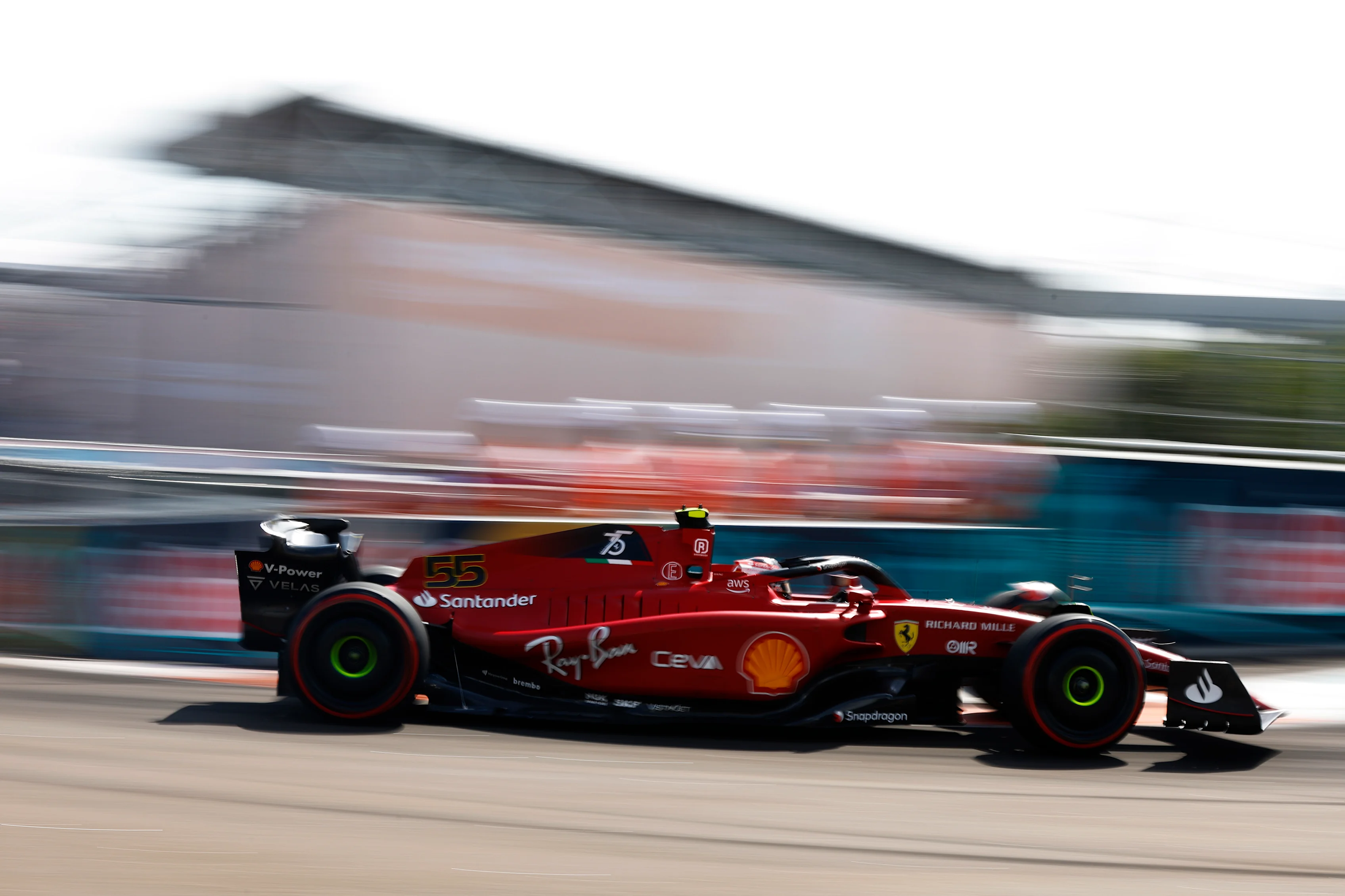 MIAMI, FLORIDA - MAY 07: Carlos Sainz of Spain driving (55) the Ferrari F1-75 on track during