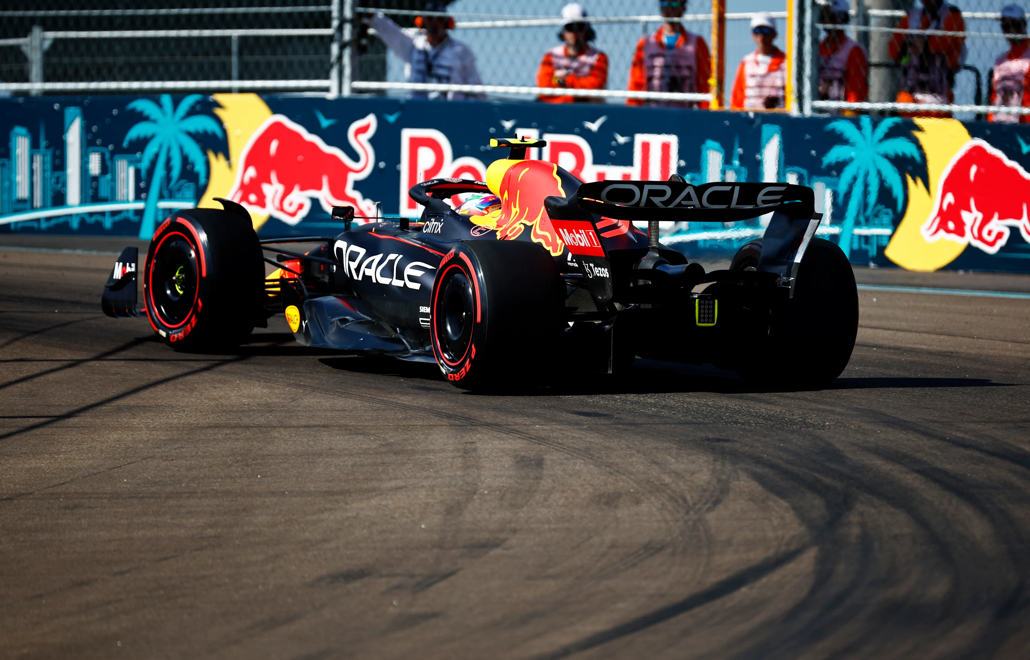 MIAMI, FLORIDA - MAY 07: Sergio Perez of Mexico driving the (11) Oracle Red Bull Racing RB18 on track during qualifying ahead of the F1 Grand Prix of Miami at the Miami International Autodrome on May 07, 2022 in Miami, Florida. (Photo by Jared C. Tilton/Getty Images)