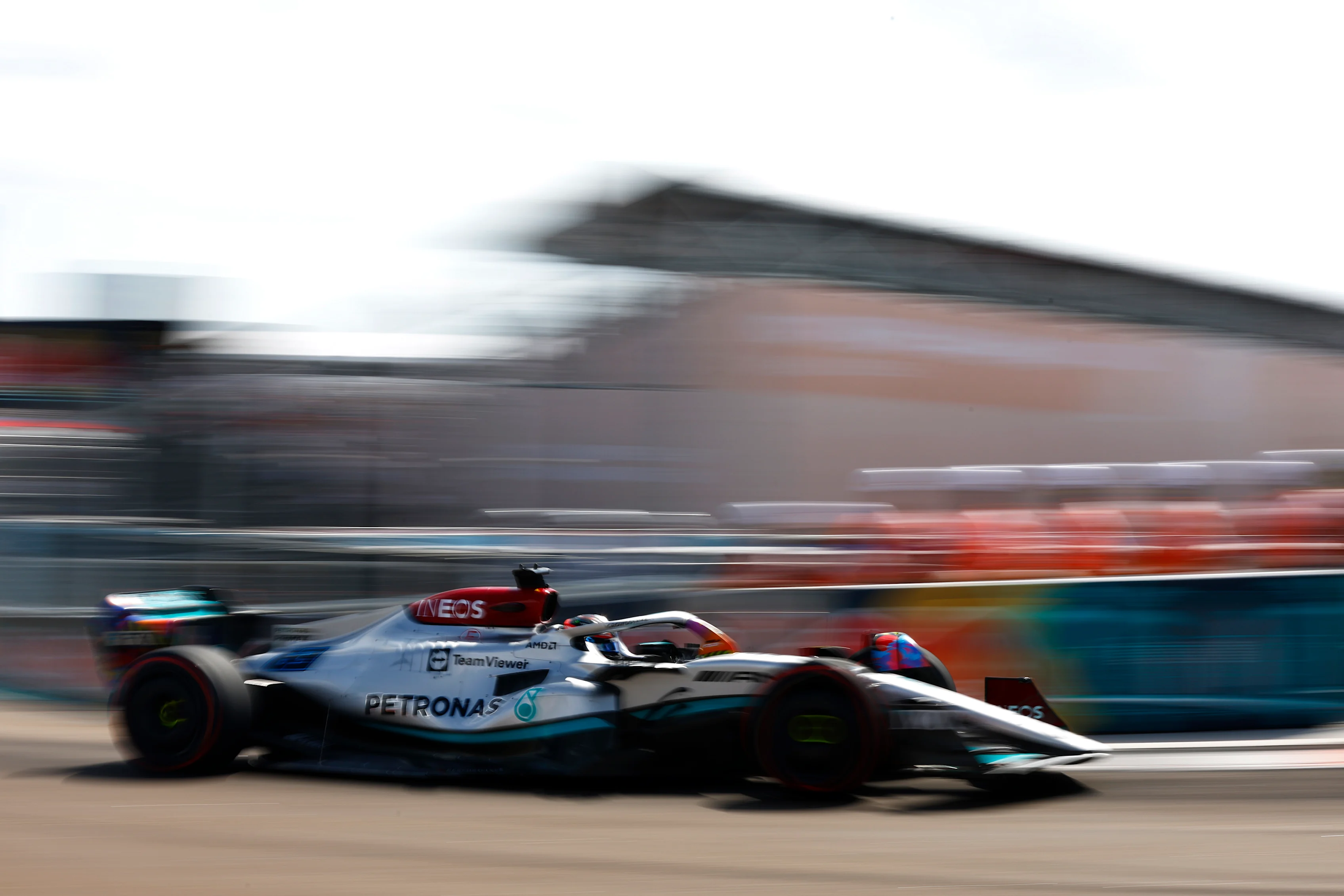 MIAMI, FLORIDA - MAY 07: George Russell of Great Britain driving the (63) Mercedes AMG Petronas F1