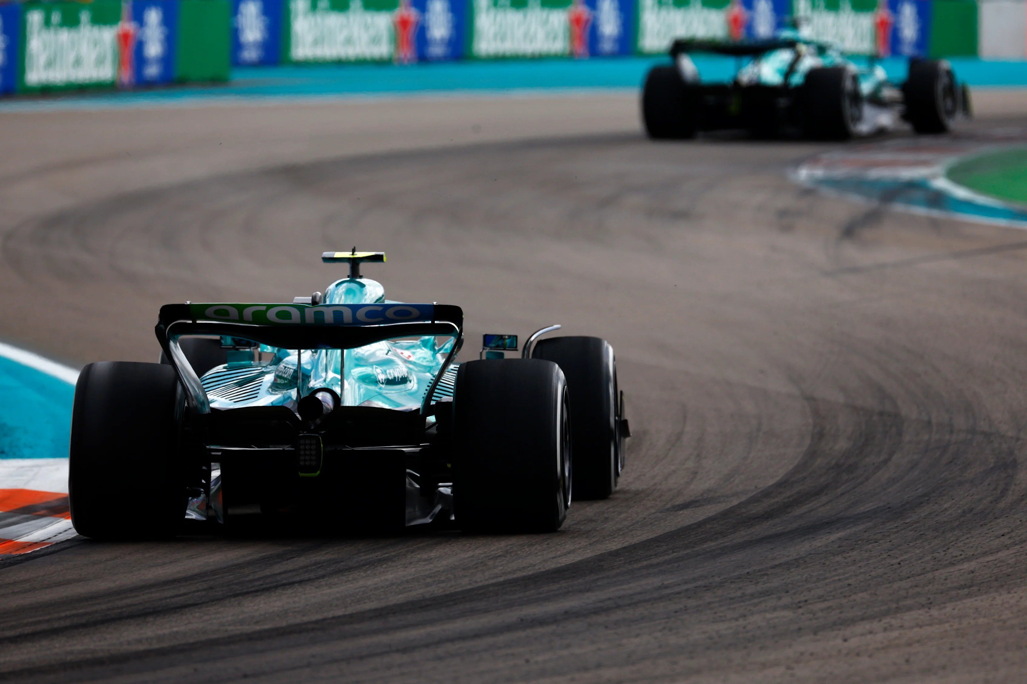 MIAMI, FLORIDA - MAY 08: Sebastian Vettel of Germany driving the (5) Aston Martin AMR22 Mercedes on track during the F1 Grand Prix of Miami at the Miami International Autodrome on May 08, 2022 in Miami, Florida. (Photo by Jared C. Tilton/Getty Images)