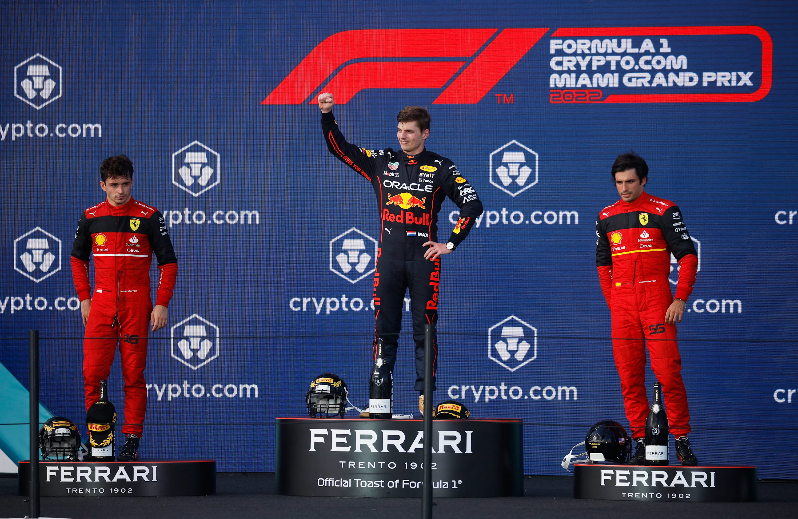 MIAMI, FLORIDA - MAY 08: Race winner Max Verstappen of the Netherlands and Oracle Red Bull Racing,