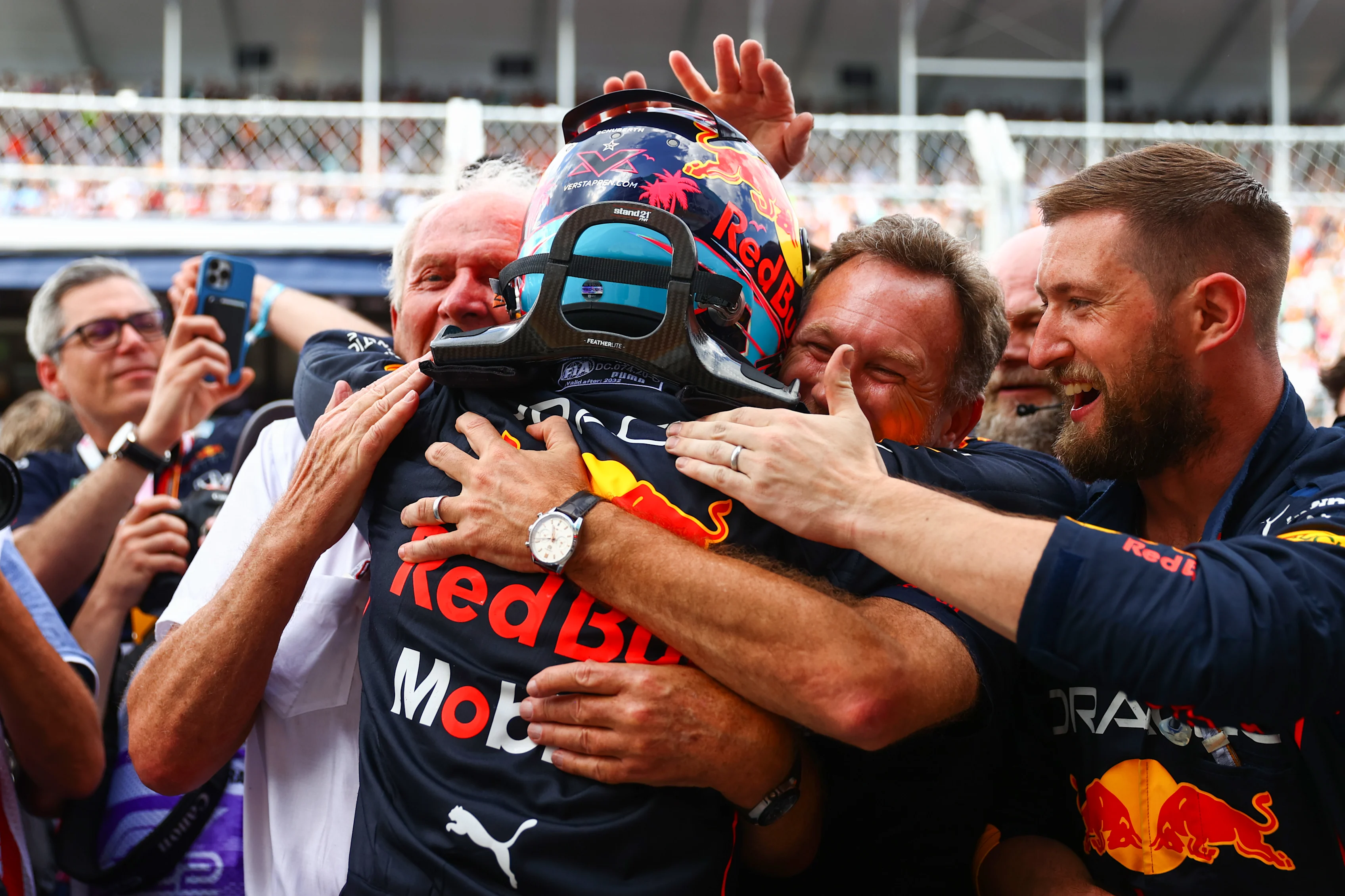 MIAMI, FLORIDA - MAY 08: Race winner Max Verstappen of the Netherlands and Oracle Red Bull Racing