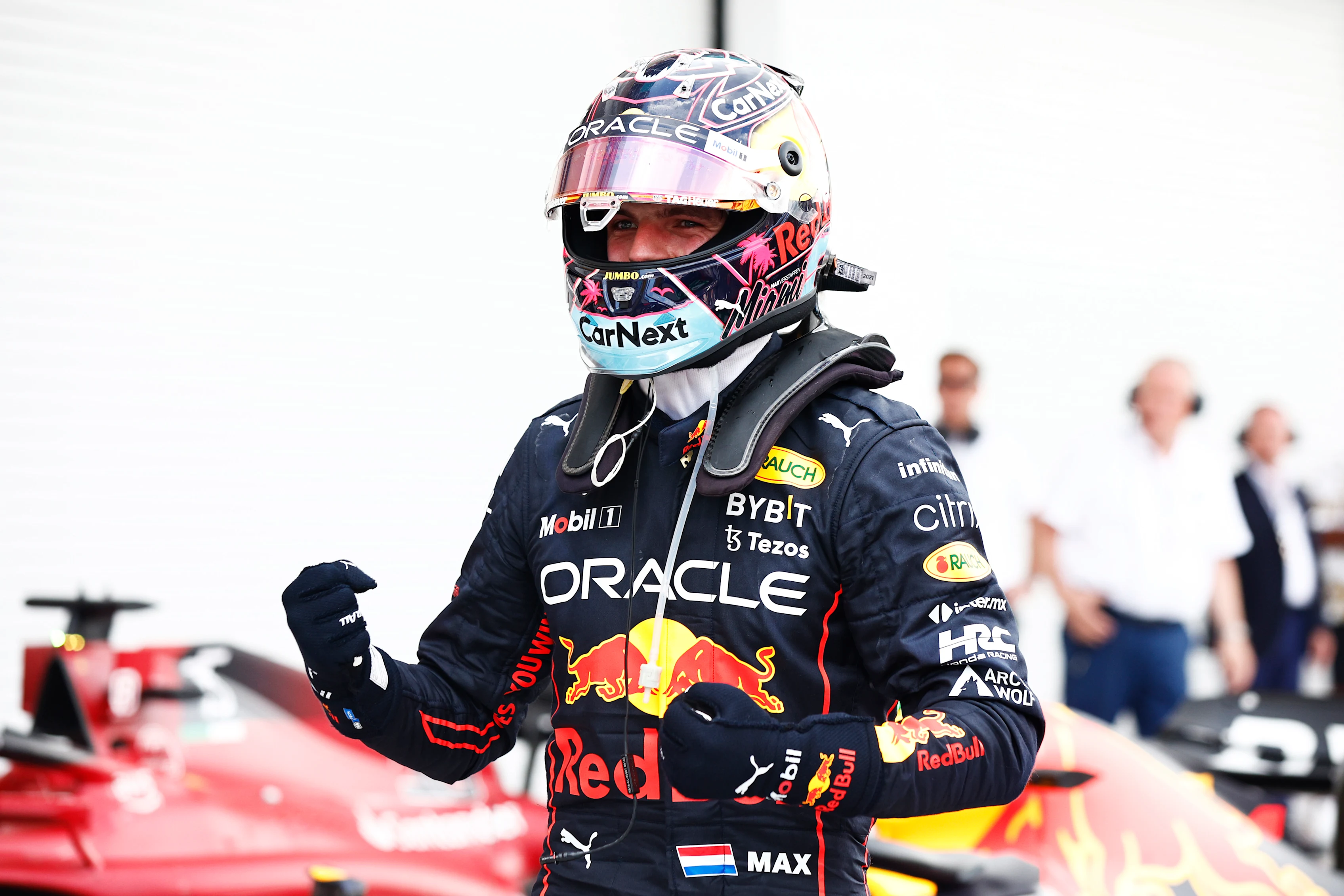 MIAMI, FLORIDA - MAY 08: Race winner Max Verstappen of the Netherlands and Oracle Red Bull Racing