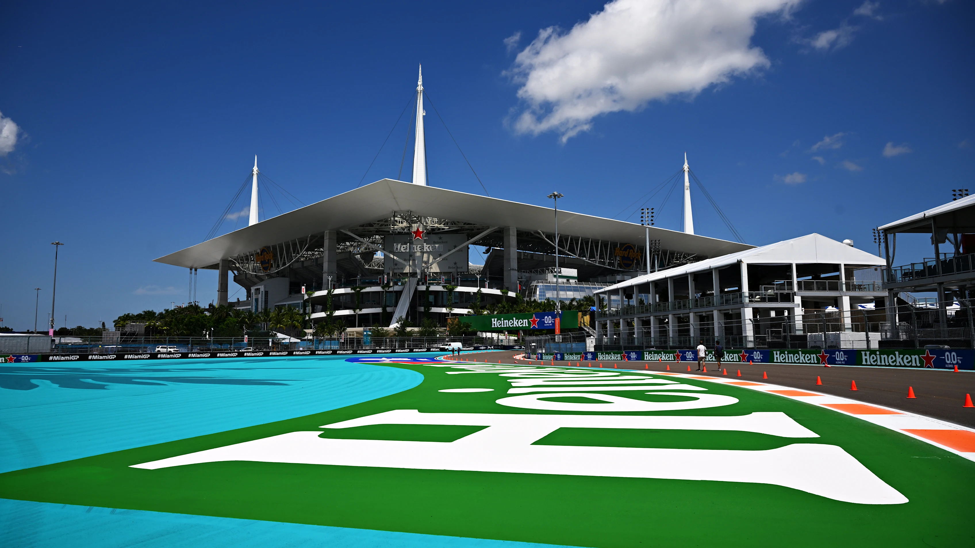 MIAMI, FLORIDA - MAY 04: A general view of Hard Rock Stadium at the circuit during previews ahead