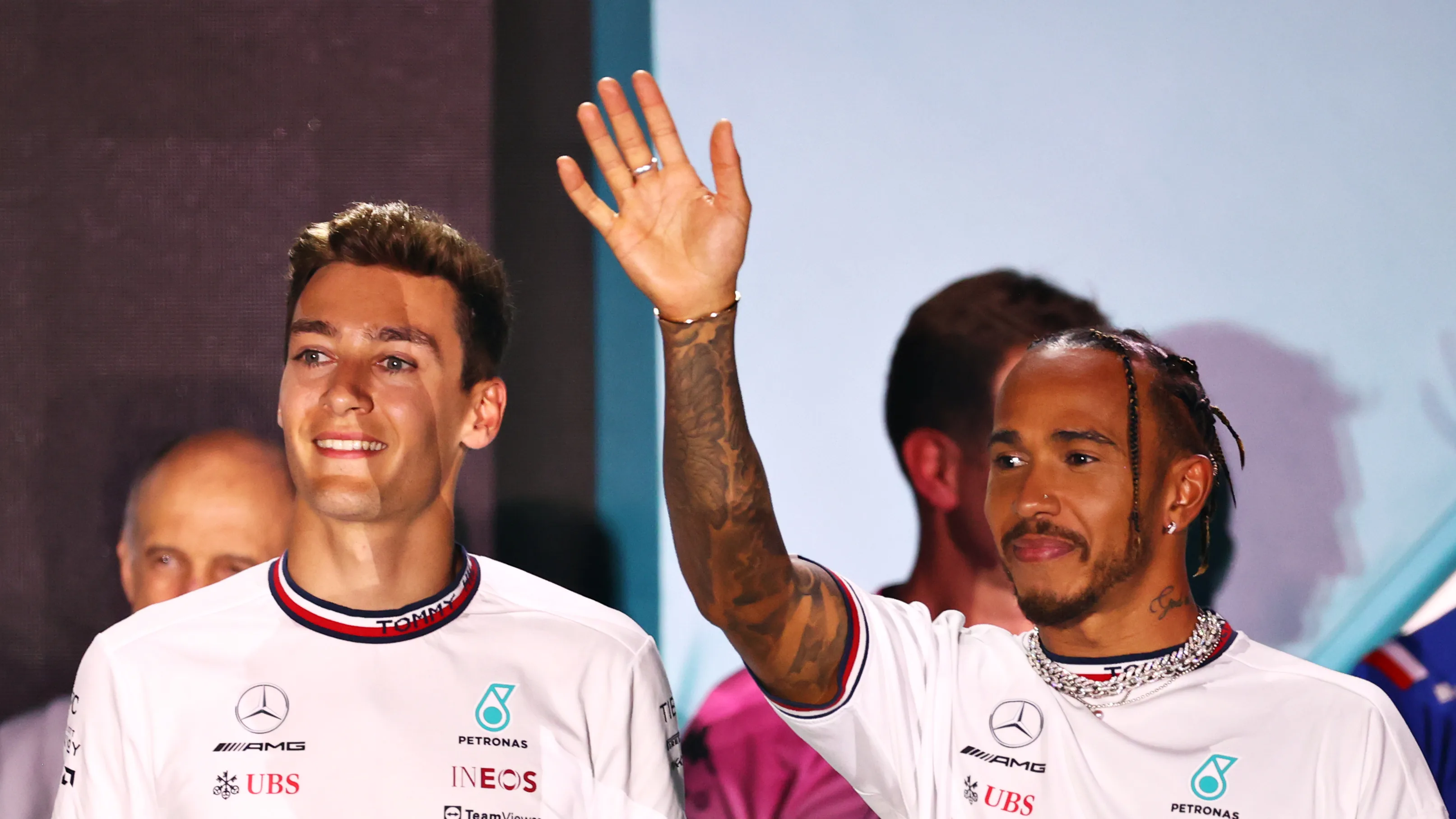 MIAMI GARDENS, FLORIDA - MAY 04: Lewis Hamilton of Great Britain and Mercedes waves to the crowd