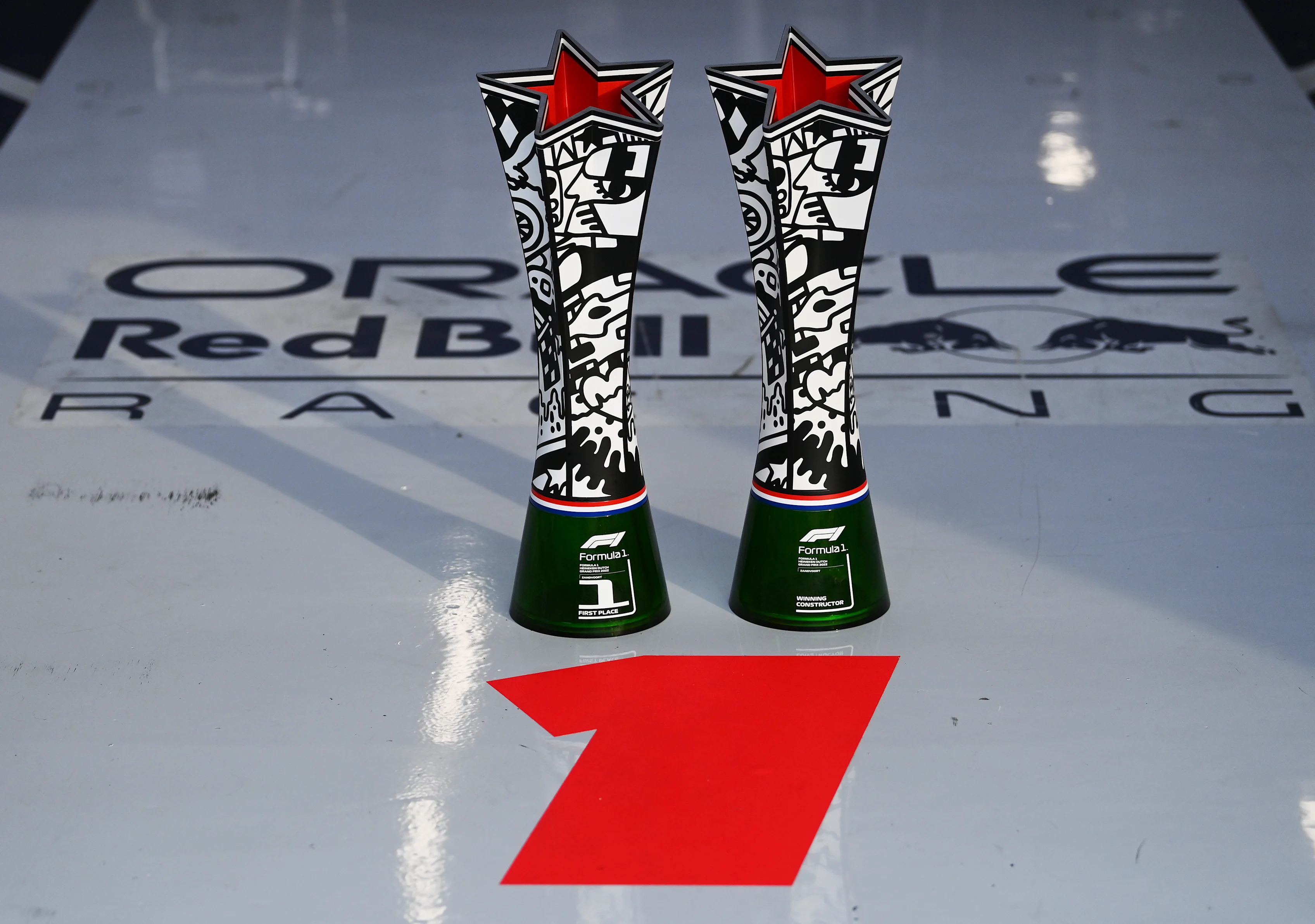 ZANDVOORT, NETHERLANDS - SEPTEMBER 04: The race winner's trophy and the constructors race win