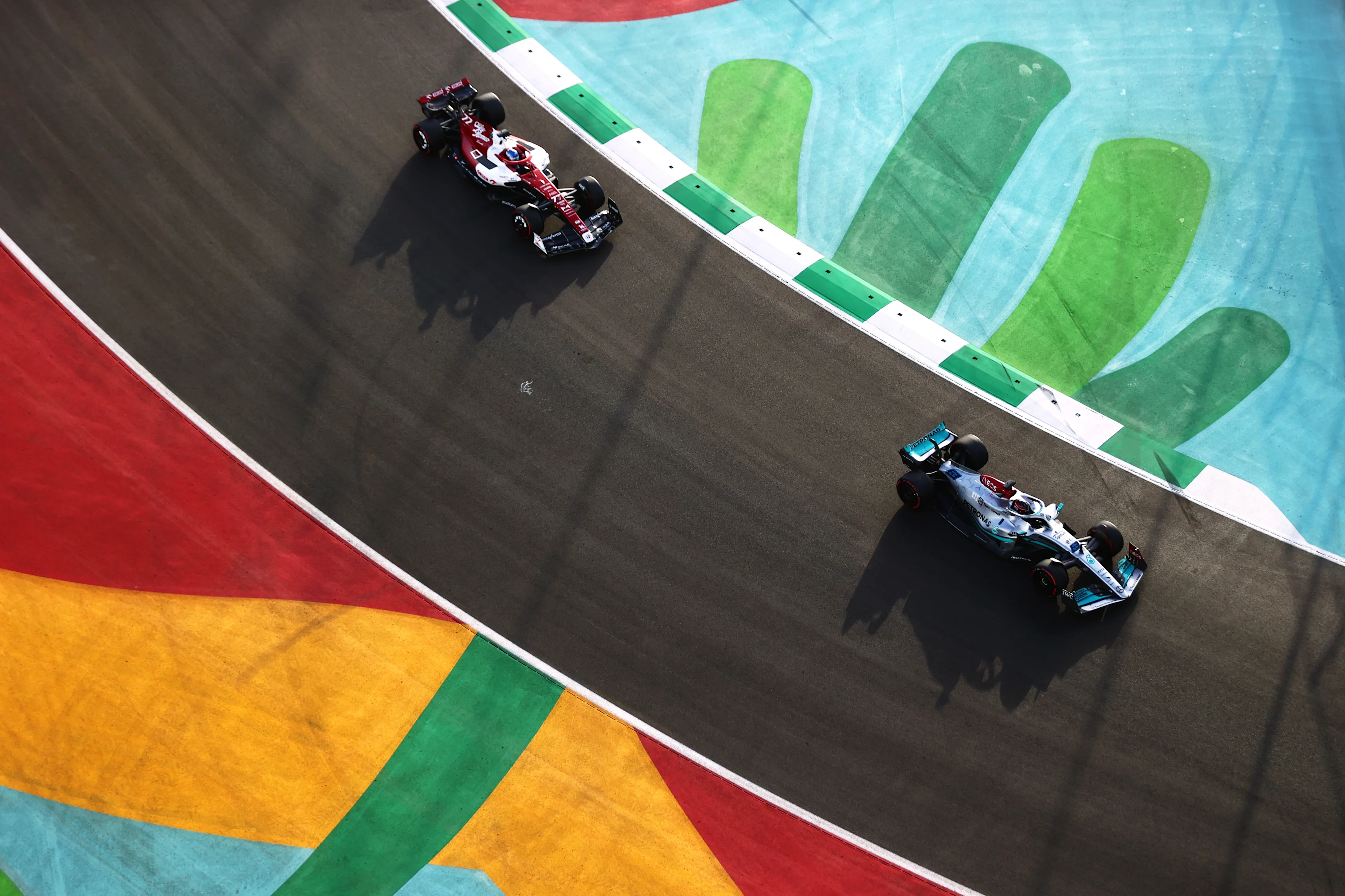 JEDDAH, SAUDI ARABIA - MARCH 26: George Russell of Great Britain driving the (63) Mercedes AMG