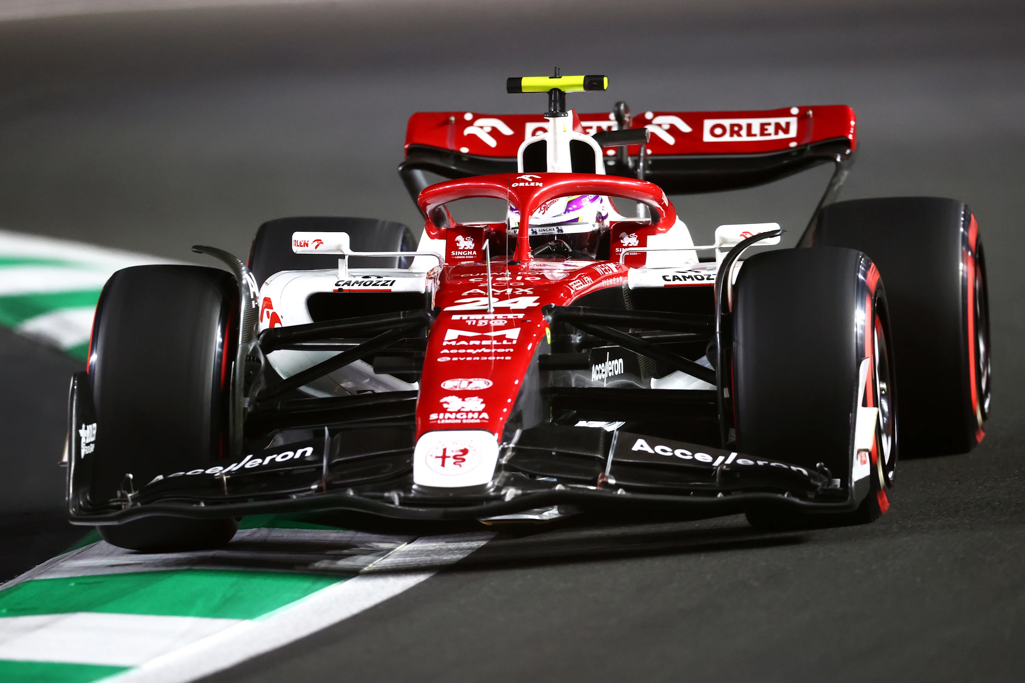 JEDDAH, SAUDI ARABIA - MARCH 26: Zhou Guanyu of China driving the (24) Alfa Romeo F1 C42 Ferrari on