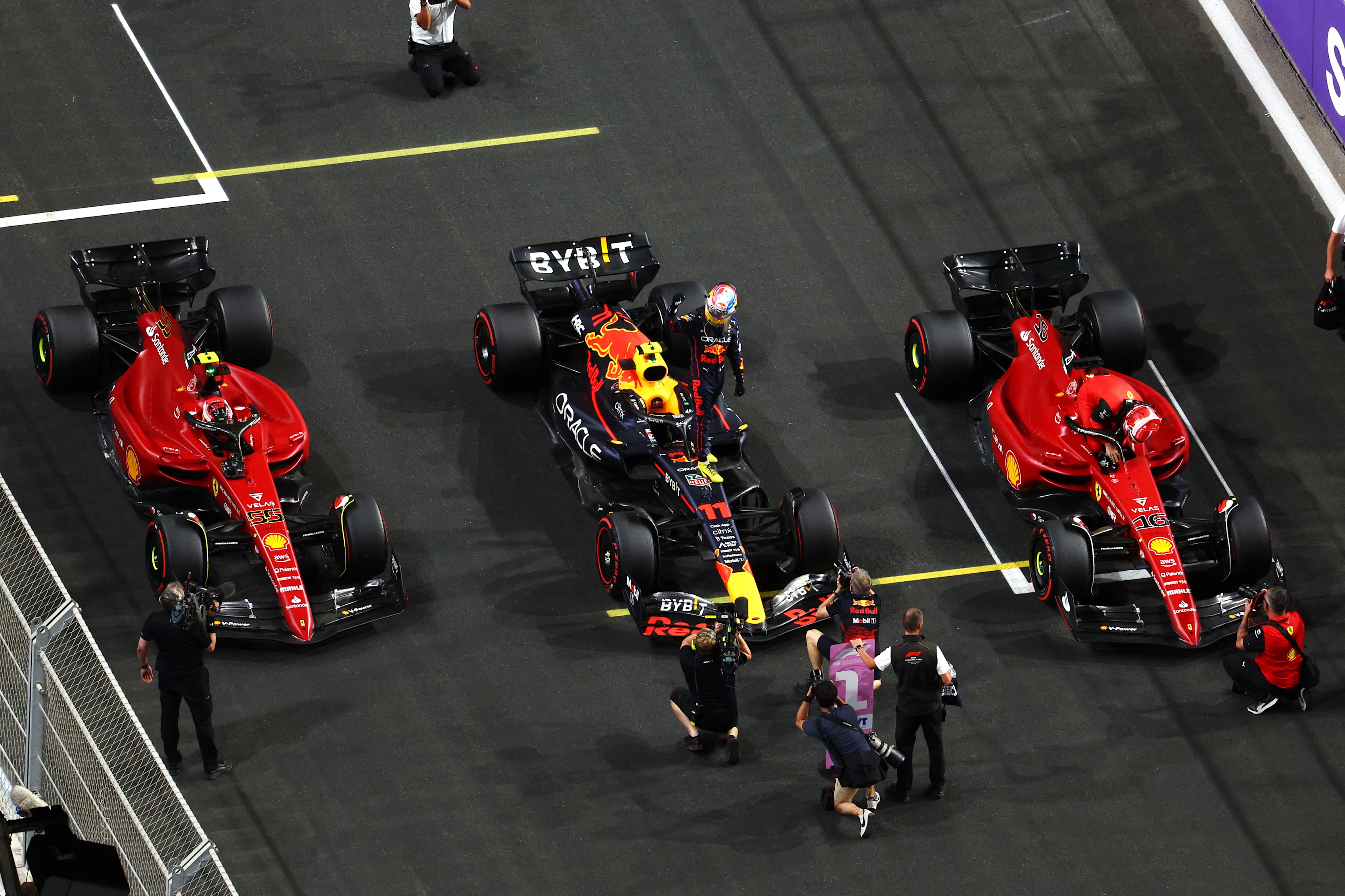 JEDDAH, SAUDI ARABIA - MARCH 26: Pole position qualifier Sergio Perez of Mexico and Oracle Red Bull