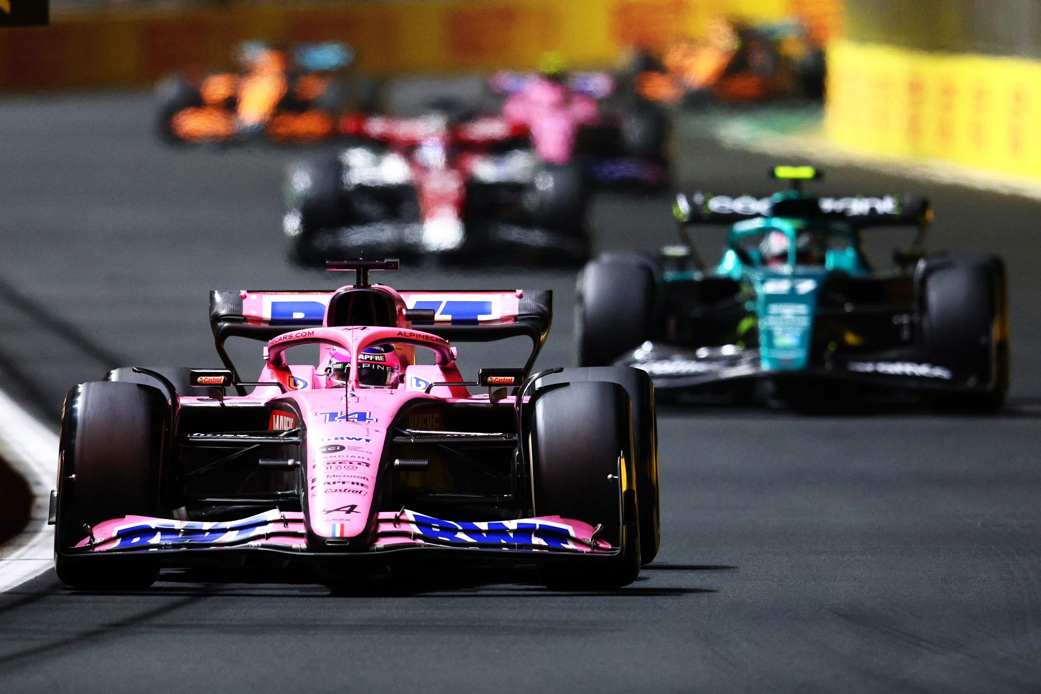 JEDDAH, SAUDI ARABIA - MARCH 27: Fernando Alonso of Spain driving the (14) Alpine F1 A522 Renault