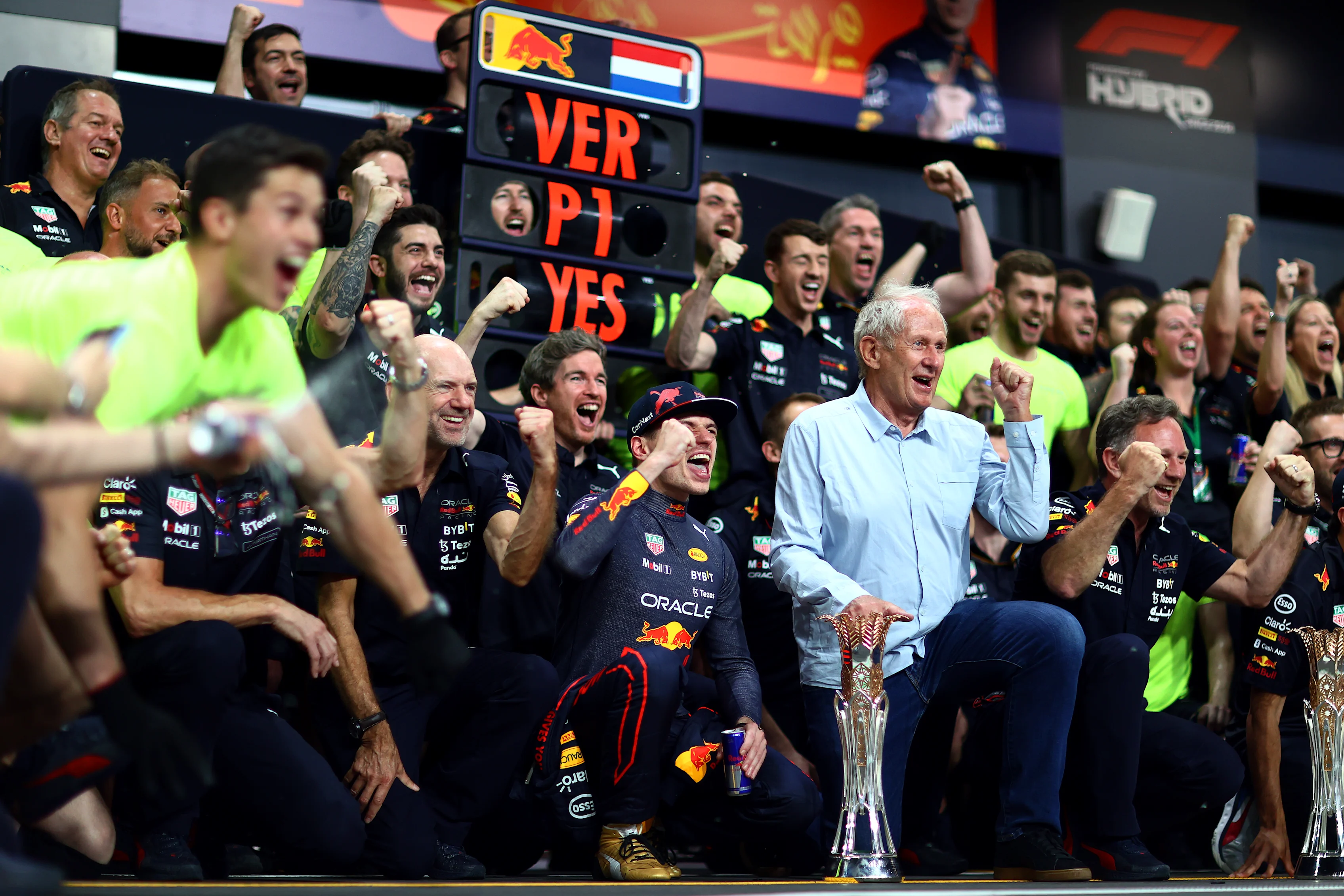 JEDDAH, SAUDI ARABIA - MARCH 27: Race winner Max Verstappen of the Netherlands and Oracle Red Bull