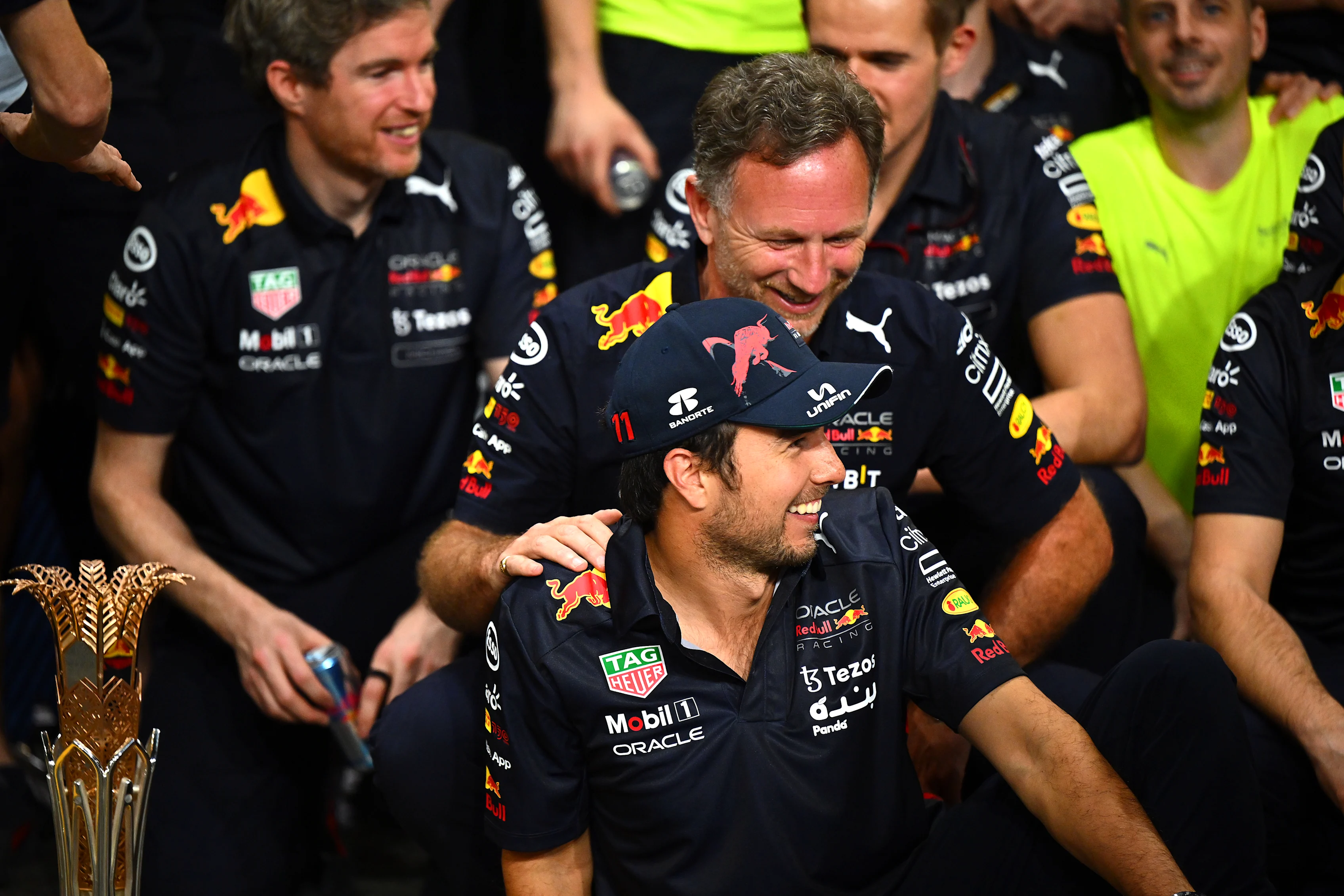JEDDAH, SAUDI ARABIA - MARCH 27: Red Bull Racing Team Principal Christian Horner and Sergio Perez