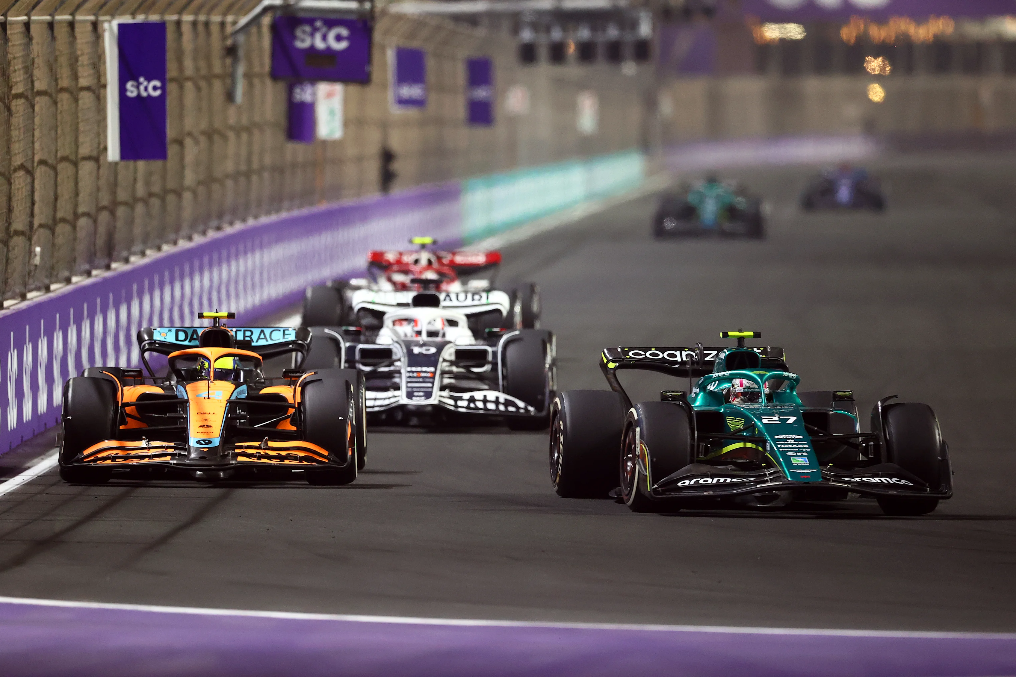 JEDDAH, SAUDI ARABIA - MARCH 27: Nico Hulkenberg of Germany driving the (27) Aston Martin AMR22