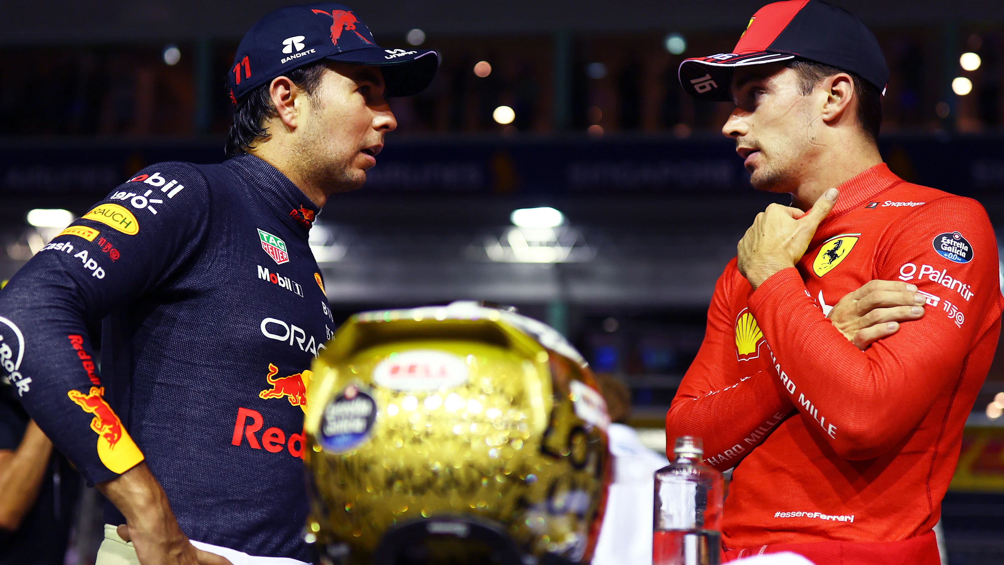 SINGAPORE, SINGAPORE - OCTOBER 01: Pole position qualifier Charles Leclerc of Monaco and Ferrari