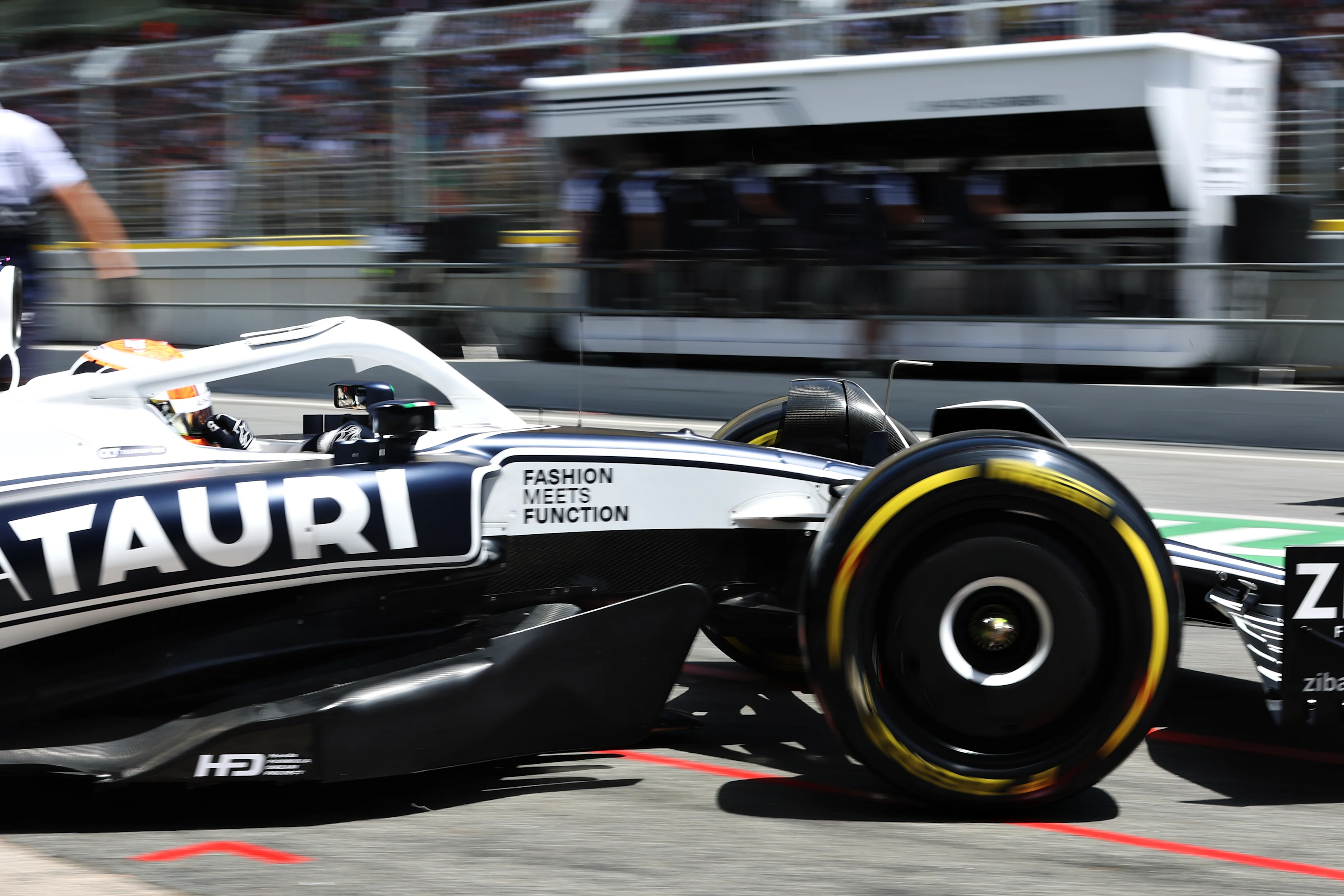 BARCELONA, SPAIN - MAY 20: Yuki Tsunoda of Japan driving the (22) Scuderia AlphaTauri AT03 leaves the garage during practice ahead of the F1 Grand Prix of Spain at Circuit de Barcelona-Catalunya on May 20, 2022 in Barcelona, Spain. (Photo by Peter Fox/Getty Images)