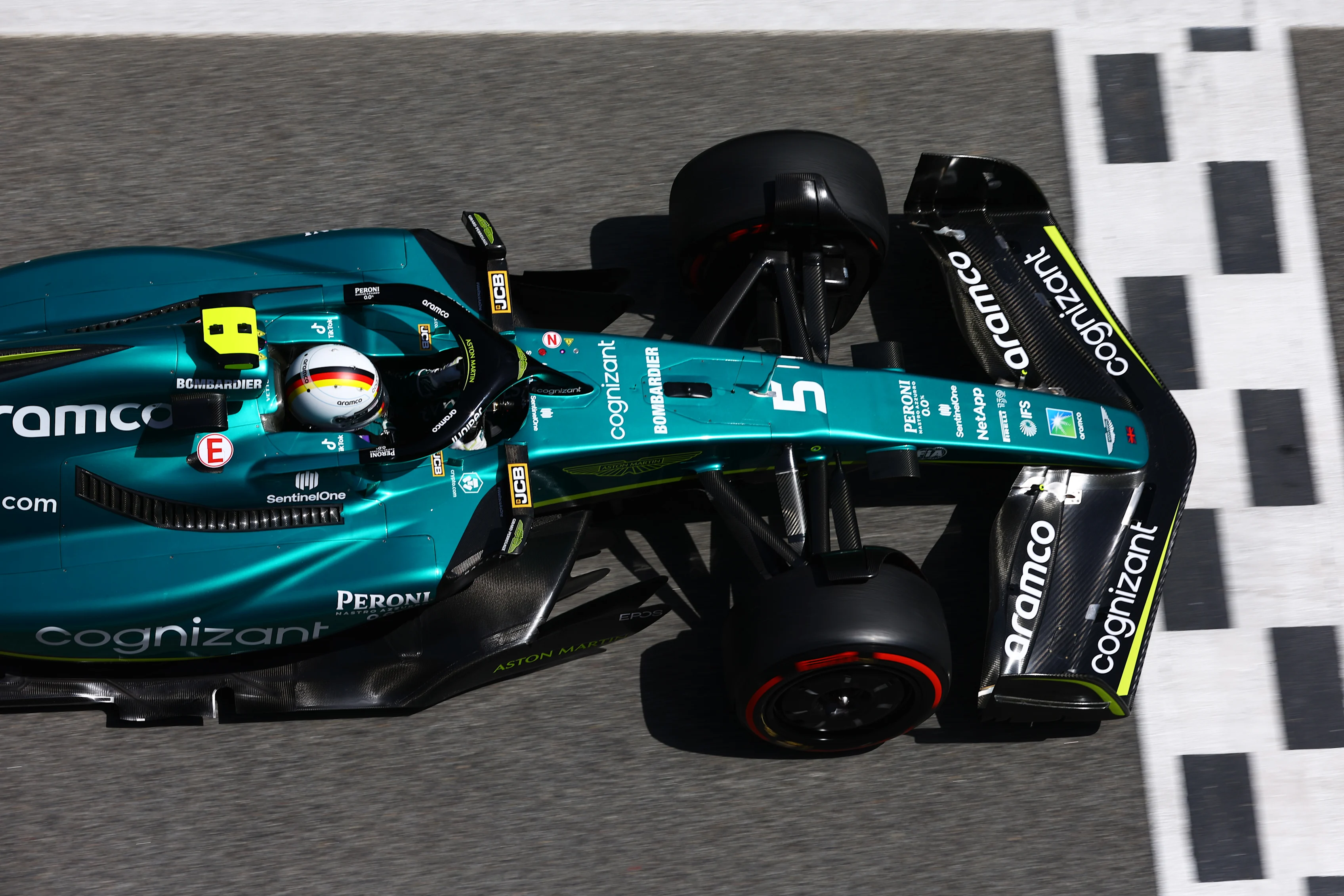 BARCELONA, SPAIN - MAY 20: Sebastian Vettel of Germany driving the (5) Aston Martin AMR22 Mercedes