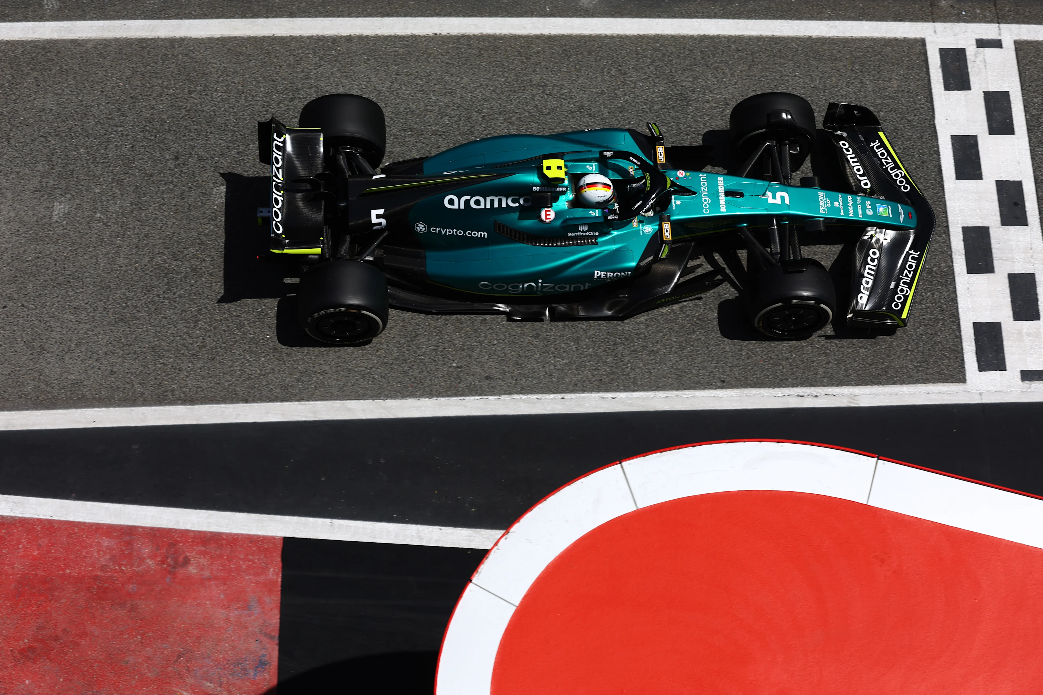 BARCELONA, SPAIN - MAY 20: Sebastian Vettel of Germany driving the (5) Aston Martin AMR22 Mercedes