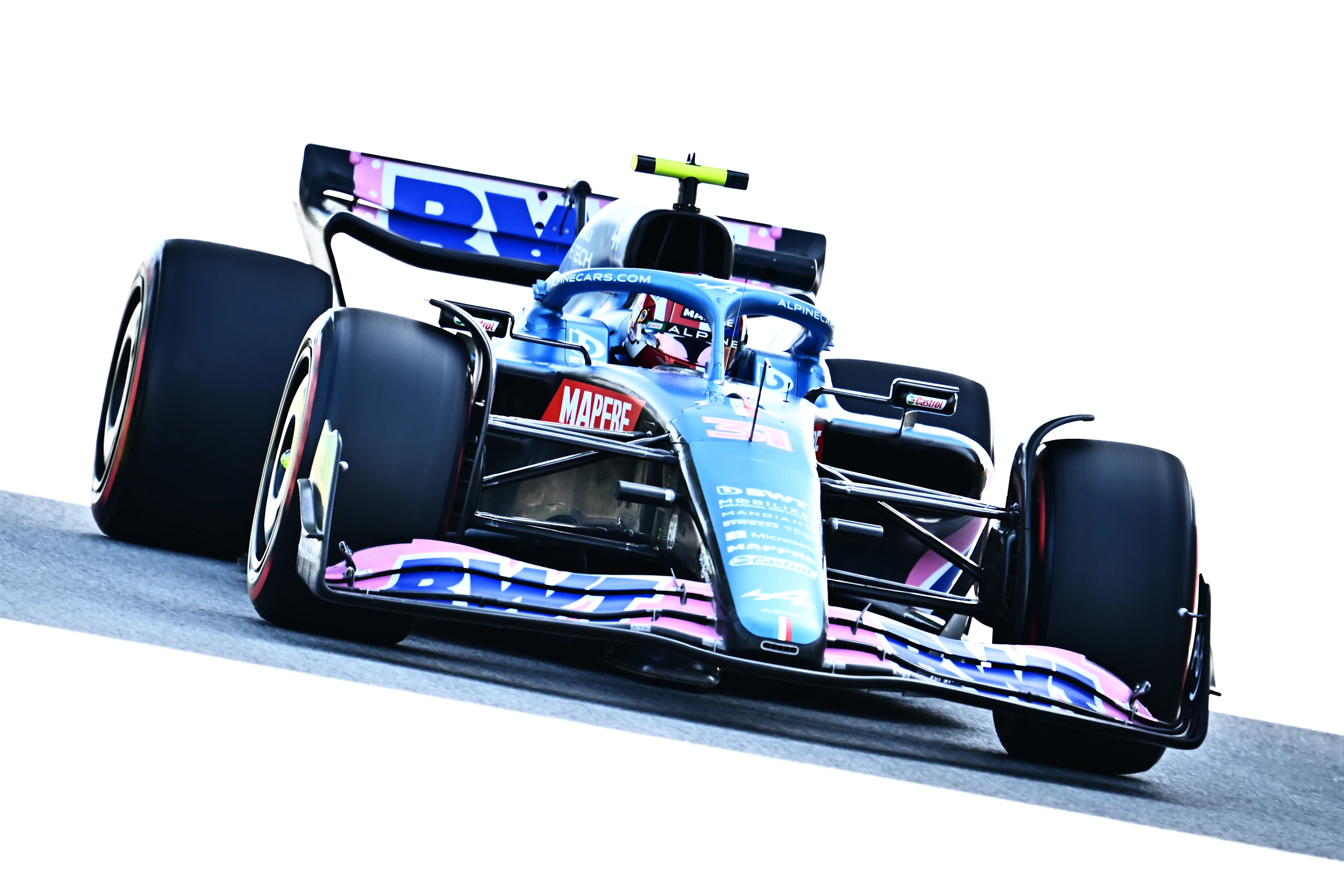 BARCELONA, SPAIN - MAY 20: Esteban Ocon of France driving the (31) Alpine F1 A522 Renault on track during practice ahead of the F1 Grand Prix of Spain at Circuit de Barcelona-Catalunya on May 20, 2022 in Barcelona, Spain. (Photo by Clive Mason/Getty Images)