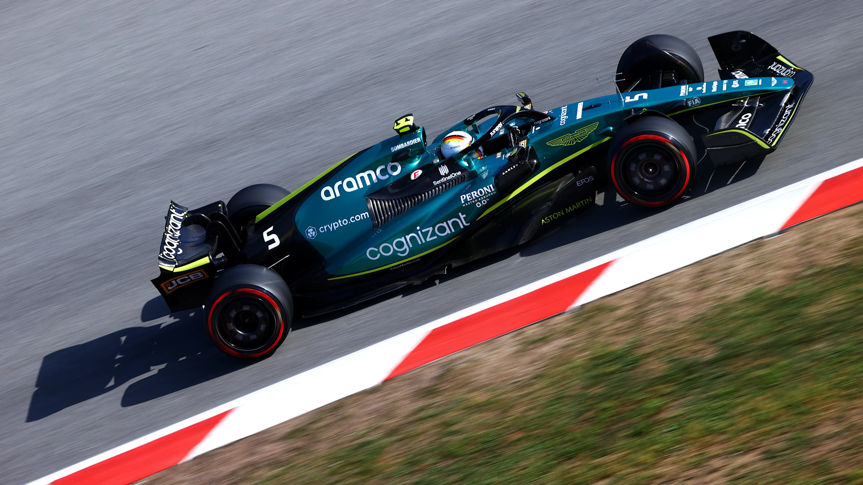 BARCELONA, SPAIN - MAY 20: Sebastian Vettel of Germany driving the (5) Aston Martin AMR22 Mercedes