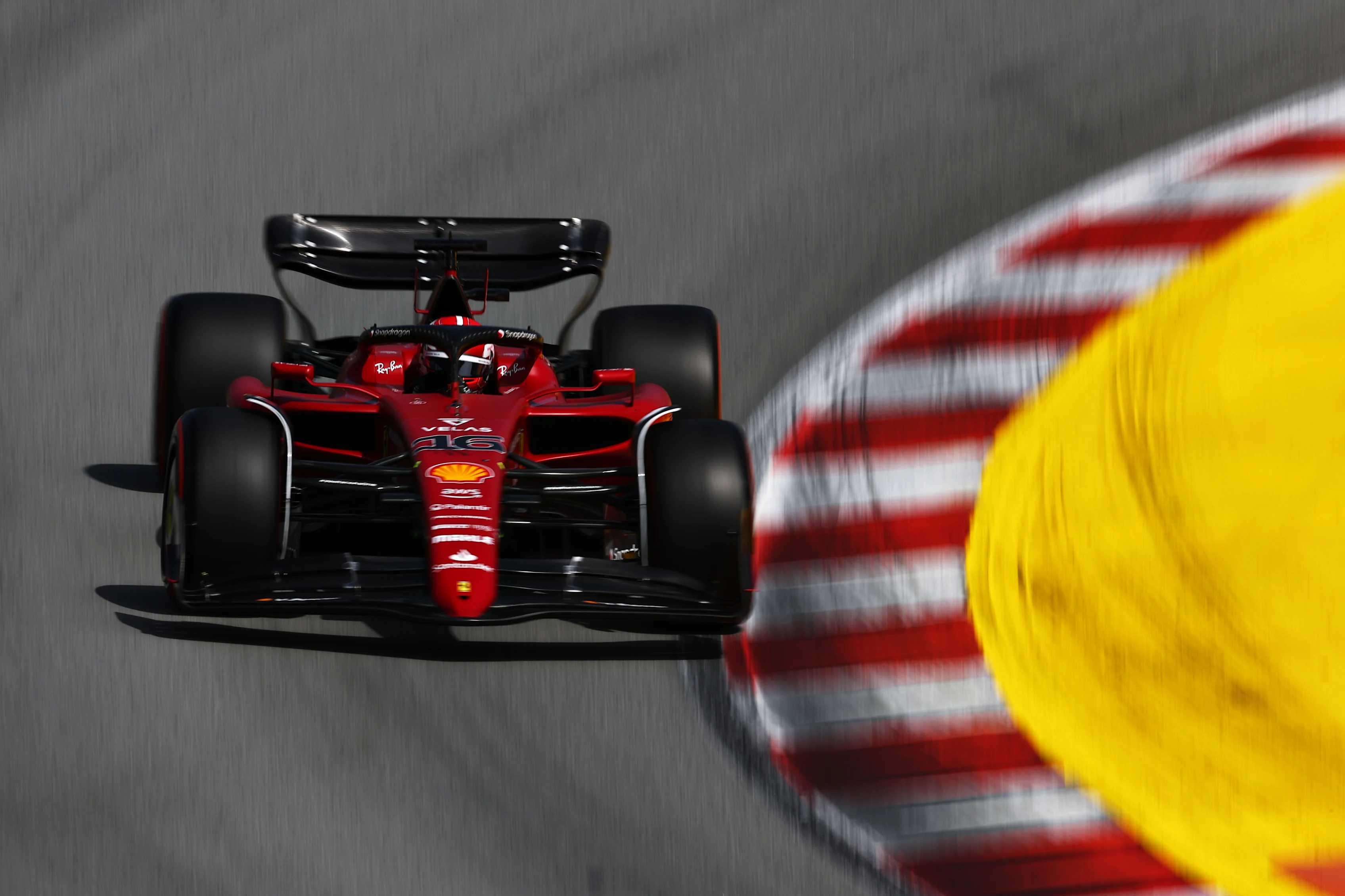 BARCELONA, SPAIN - MAY 21: Charles Leclerc of Monaco driving the (16) Ferrari F1-75 on track during