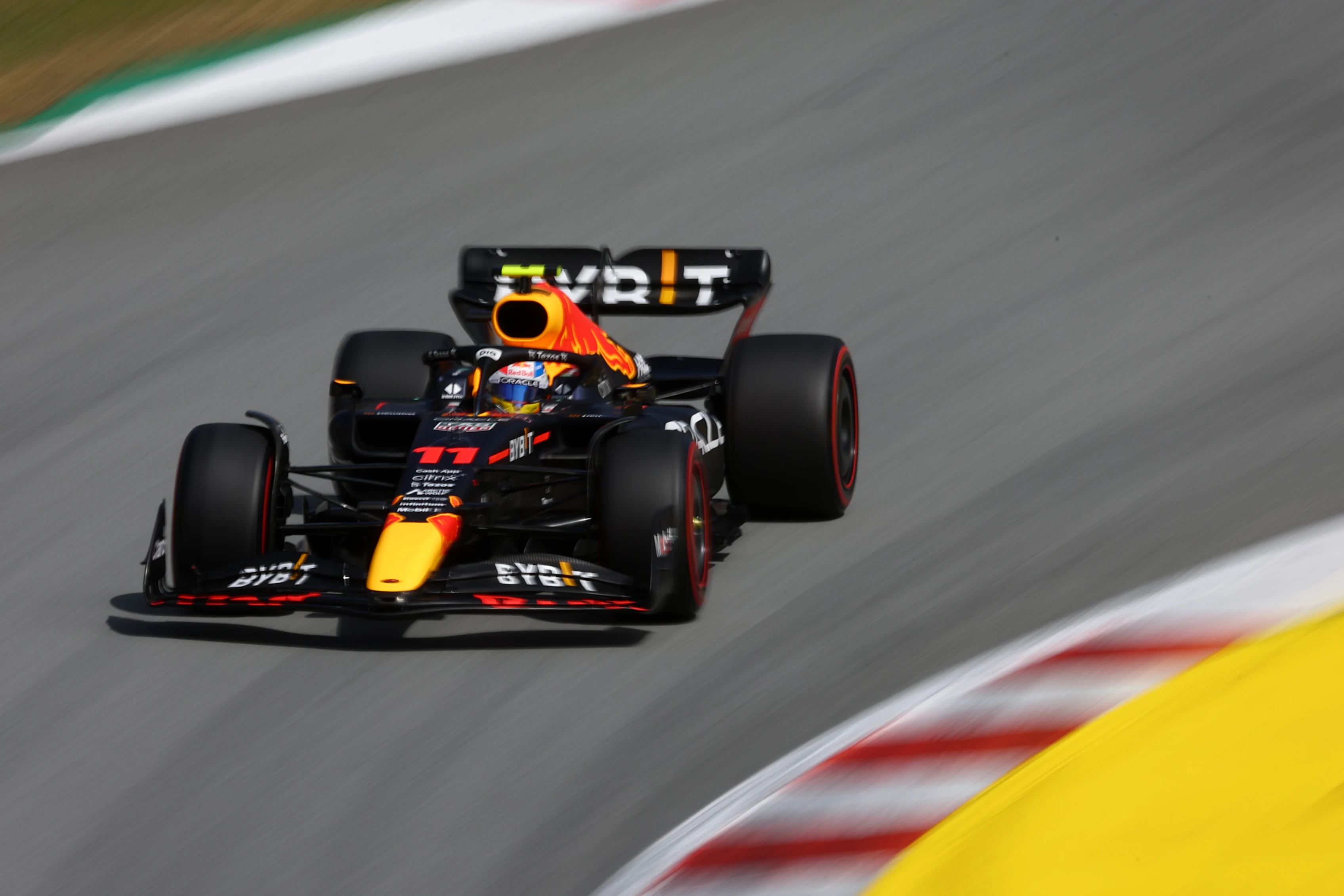 BARCELONA, SPAIN - MAY 21: Sergio Perez of Mexico driving the (11) Oracle Red Bull Racing RB18 on