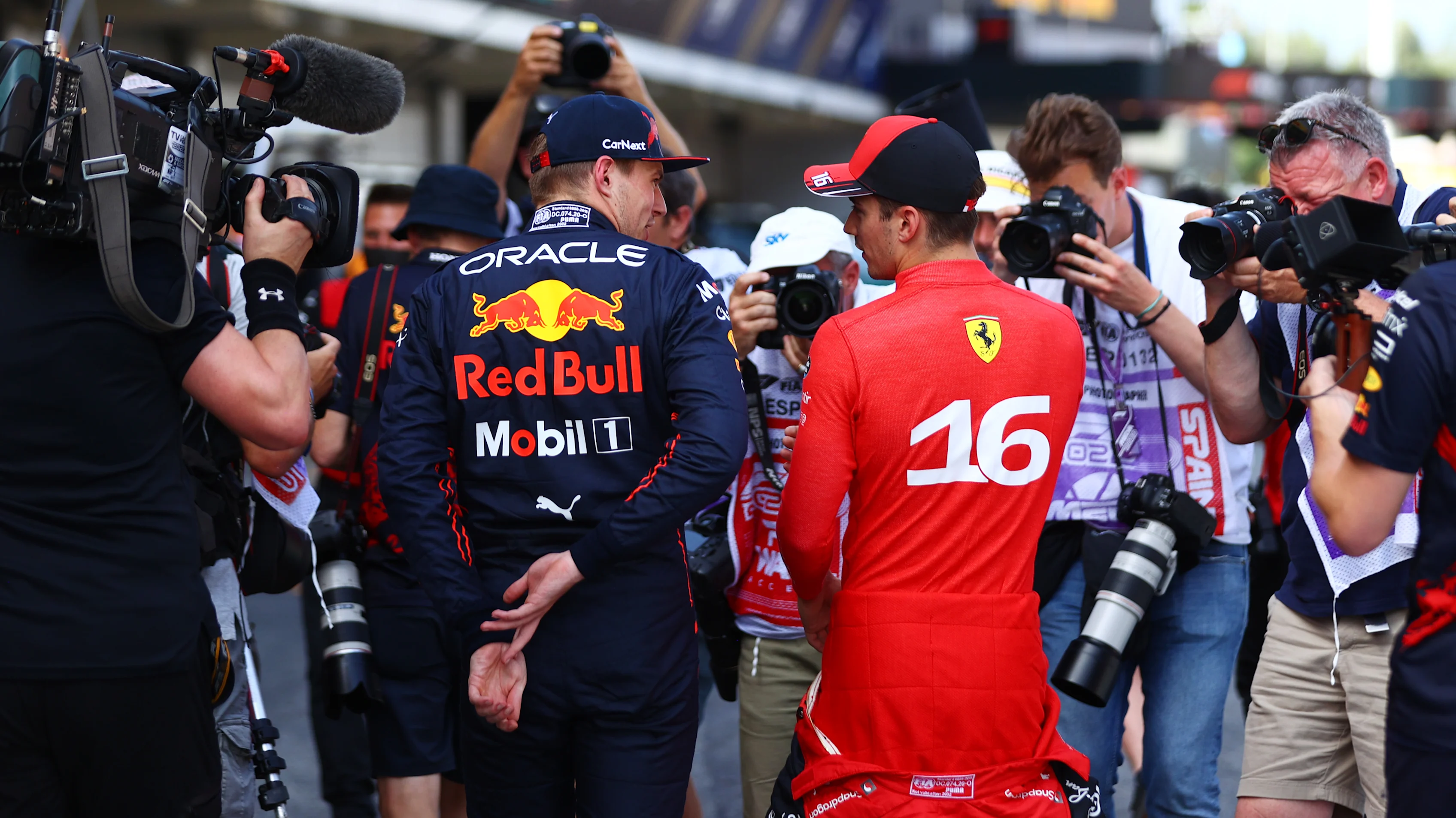 BARCELONA, SPAIN - MAY 21: Pole position qualifier Charles Leclerc of Monaco and Ferrari and Second