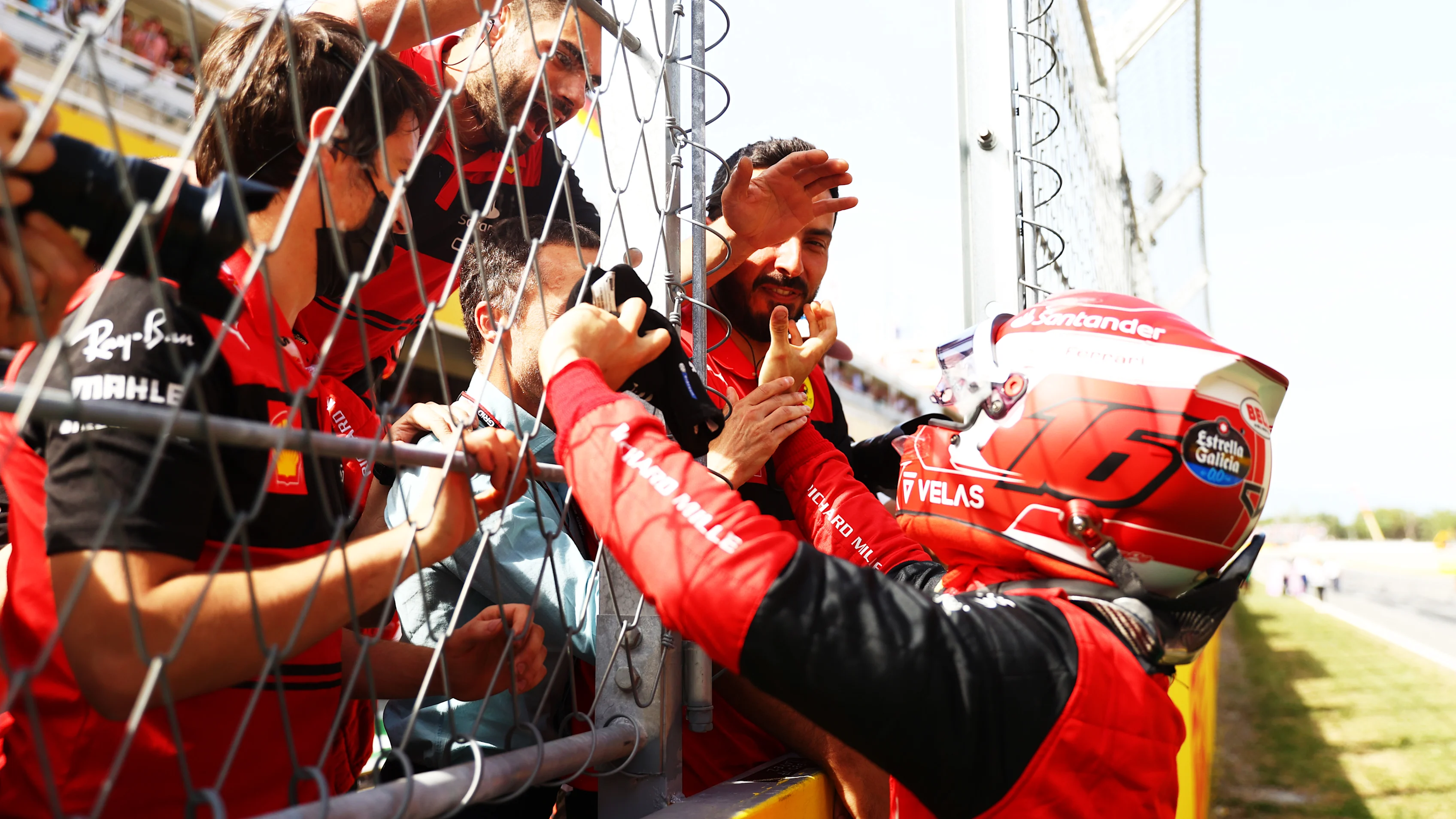 BARCELONA, SPAIN - MAY 21: Pole position qualifier Charles Leclerc of Monaco and Ferrari celebrates