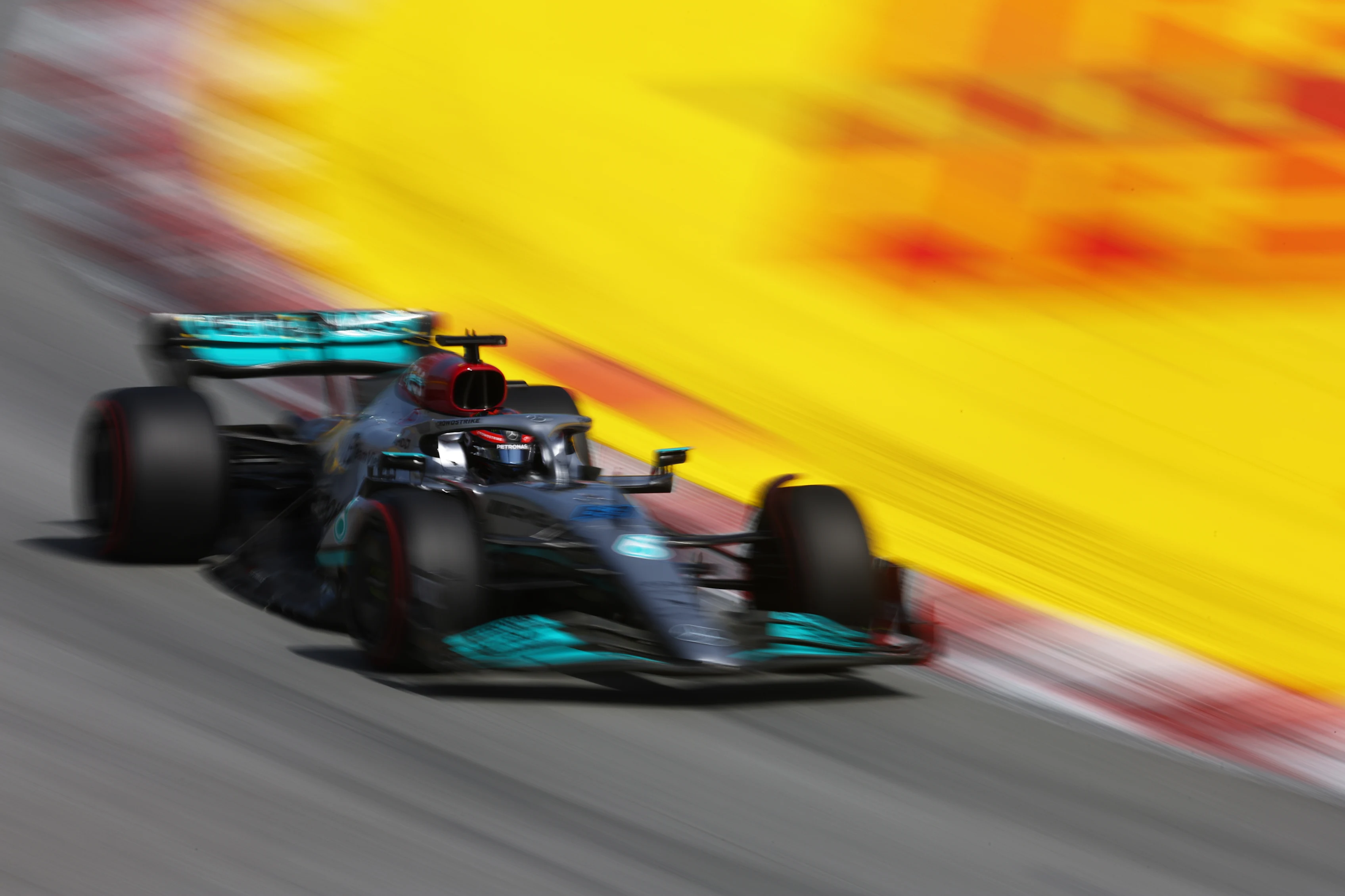 BARCELONA, SPAIN - MAY 21: George Russell of Great Britain driving the (63) Mercedes AMG Petronas