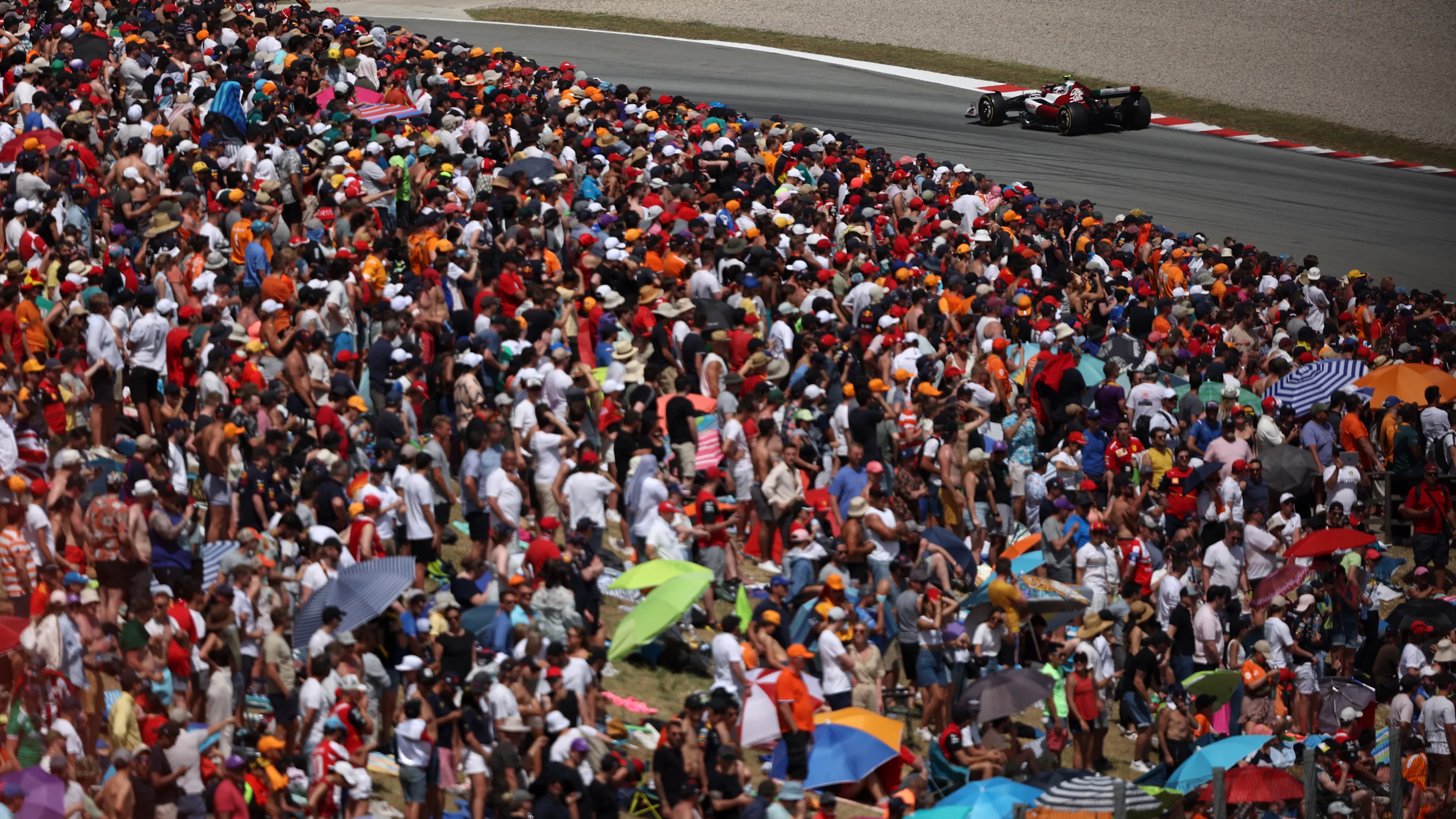 BARCELONA, SPAIN - MAY 22: Zhou Guanyu of China driving the (24) Alfa Romeo F1 C42 Ferrari on track during the F1 Grand Prix of Spain at Circuit de Barcelona-Catalunya on May 22, 2022 in Barcelona, Spain. (Photo by Bryn Lennon - Formula 1/Formula 1 via Getty Images)