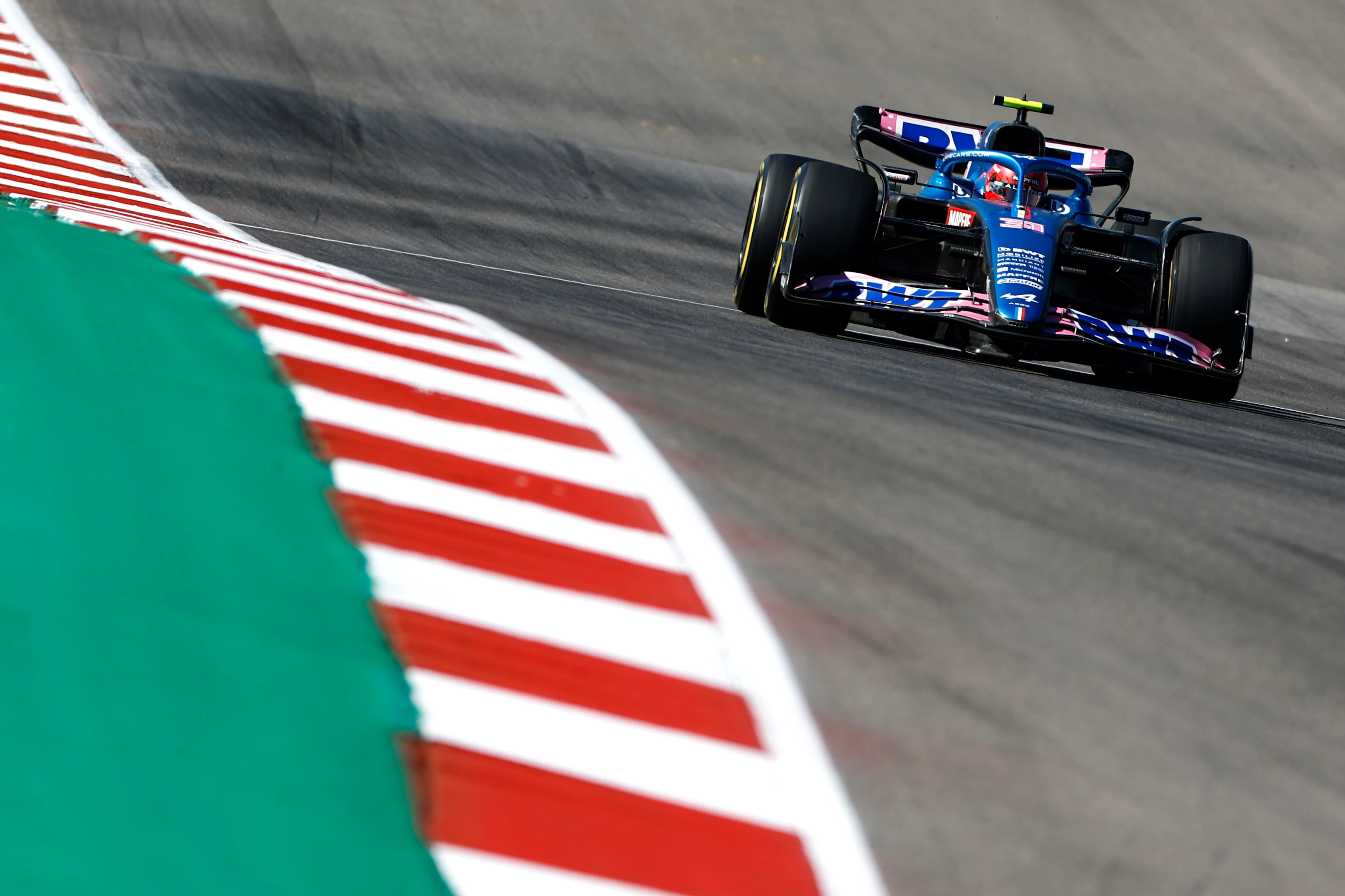 AUSTIN, TEXAS - OCTOBER 21: Esteban Ocon of France driving the (31) Alpine F1 A522 Renault on track during practice ahead of the F1 Grand Prix of USA at Circuit of The Americas on October 21, 2022 in Austin, Texas. (Photo by Chris Graythen/Getty Images)
