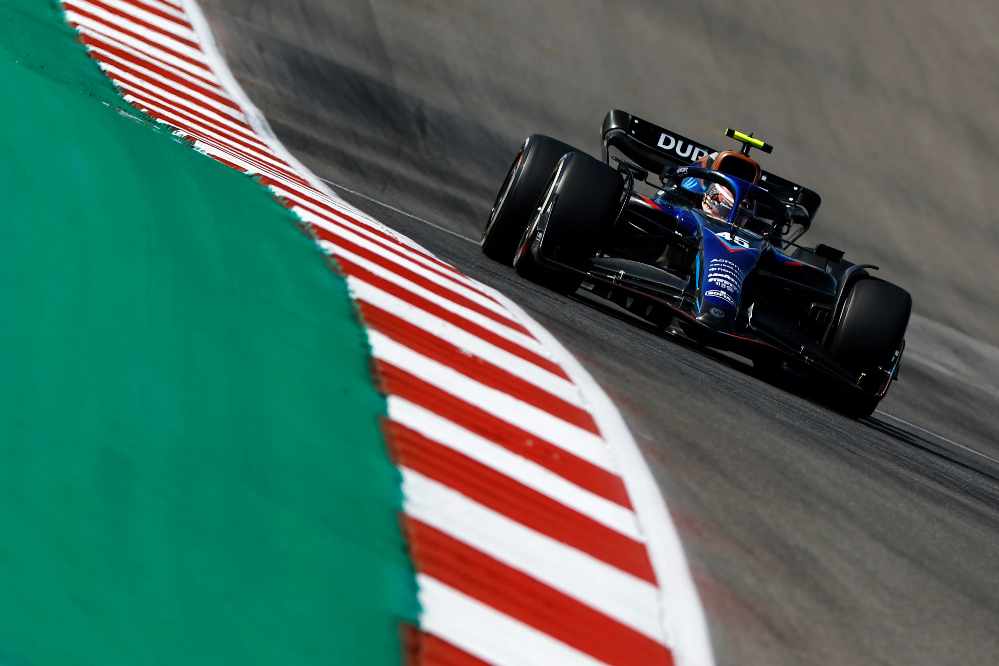 AUSTIN, TEXAS - OCTOBER 21: Logan Sargeant of United States driving the (45) Williams FW44 Mercedes on track during practice ahead of the F1 Grand Prix of USA at Circuit of The Americas on October 21, 2022 in Austin, Texas. (Photo by Chris Graythen/Getty Images)