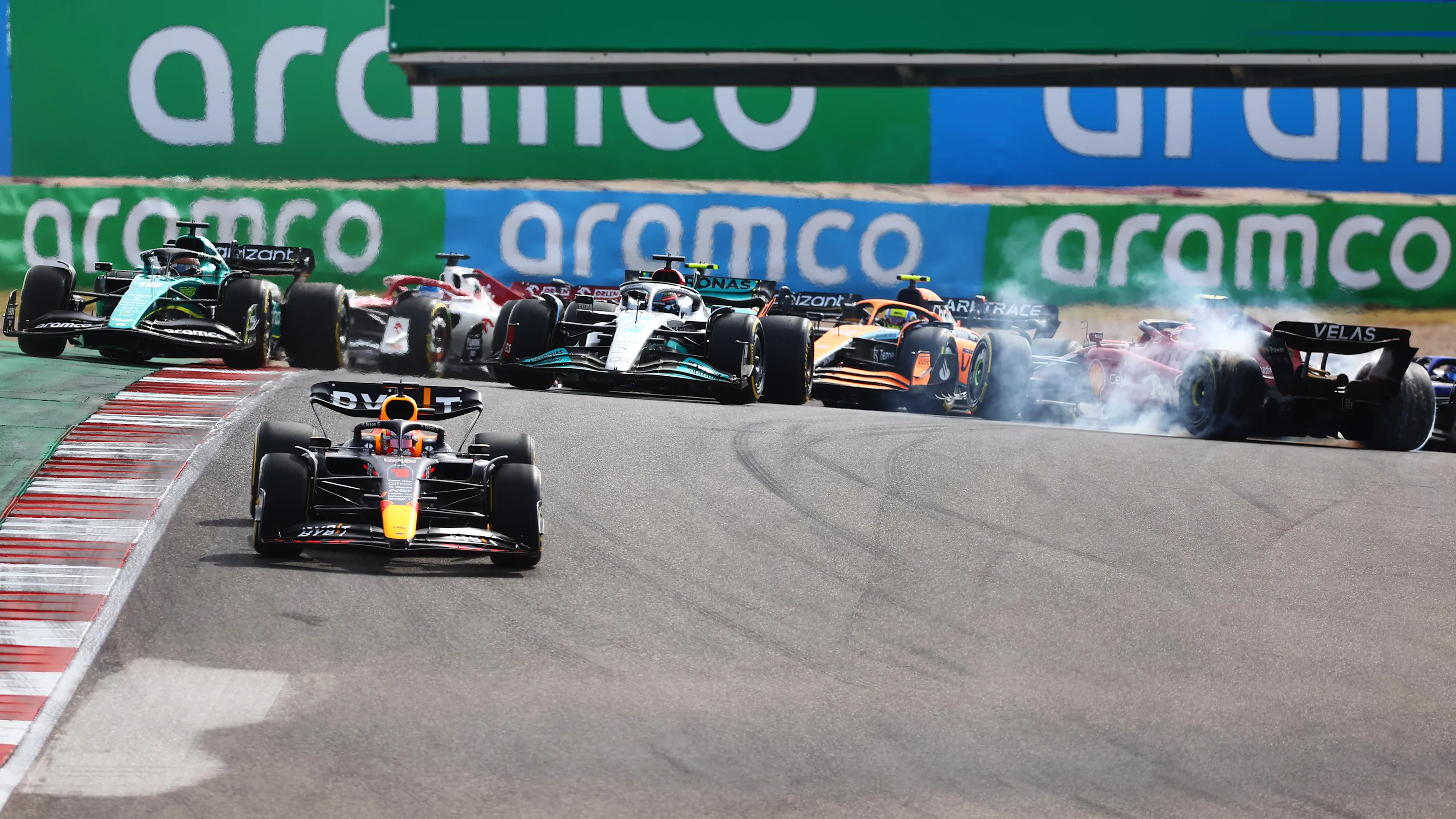 AUSTIN, TEXAS - OCTOBER 23: Max Verstappen of the Netherlands driving the (1) Oracle Red Bull