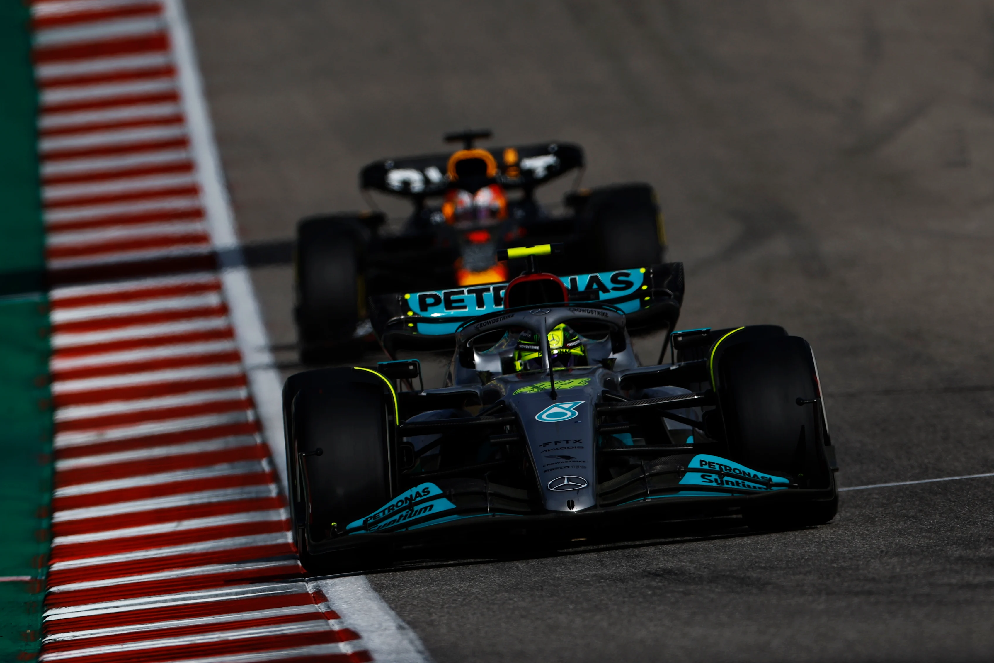 AUSTIN, TEXAS - OCTOBER 23: Lewis Hamilton of Great Britain driving the (44) Mercedes AMG Petronas