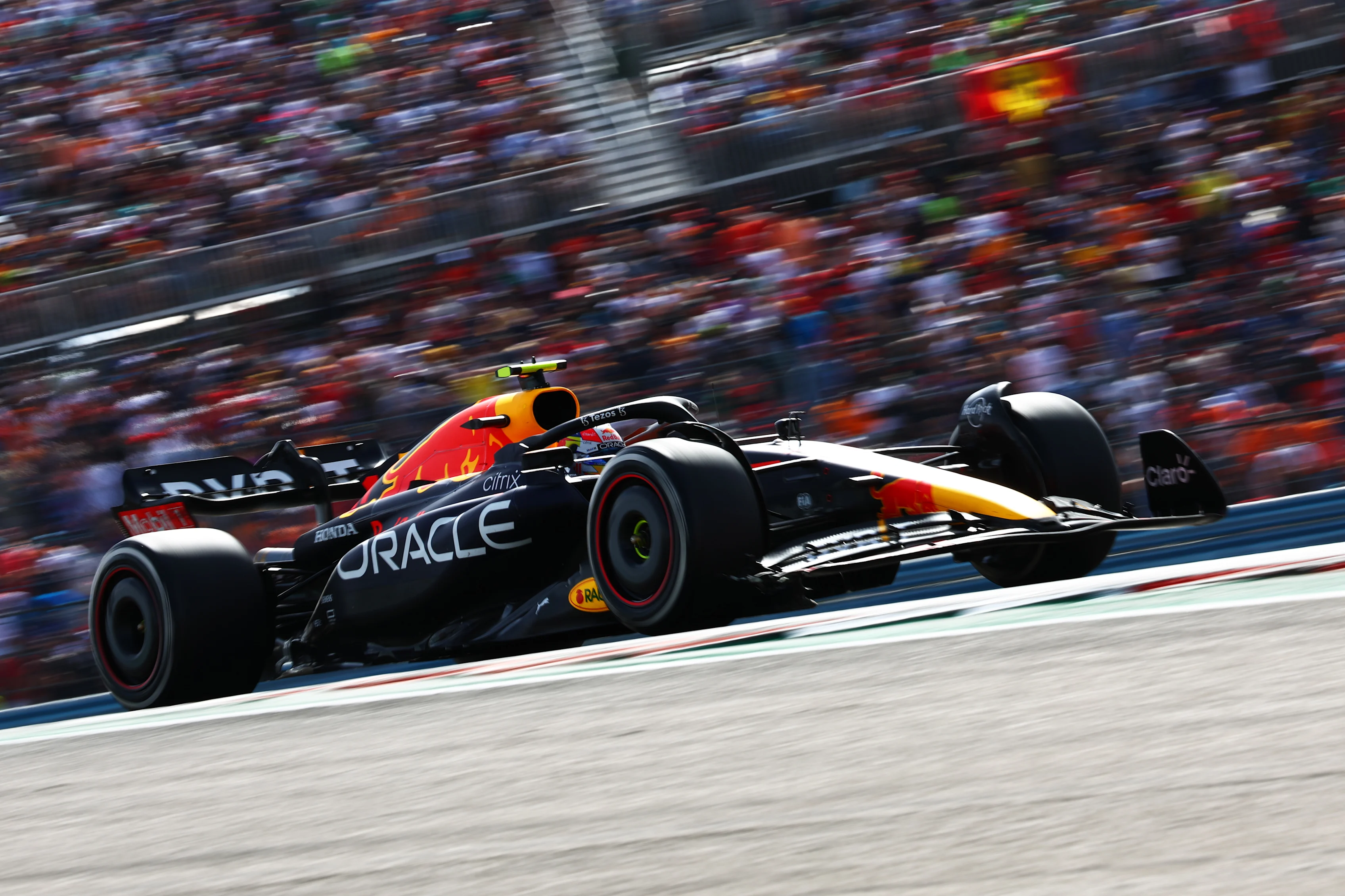 AUSTIN, TEXAS - OCTOBER 23: Sergio Perez of Mexico driving the (11) Oracle Red Bull Racing RB18 on