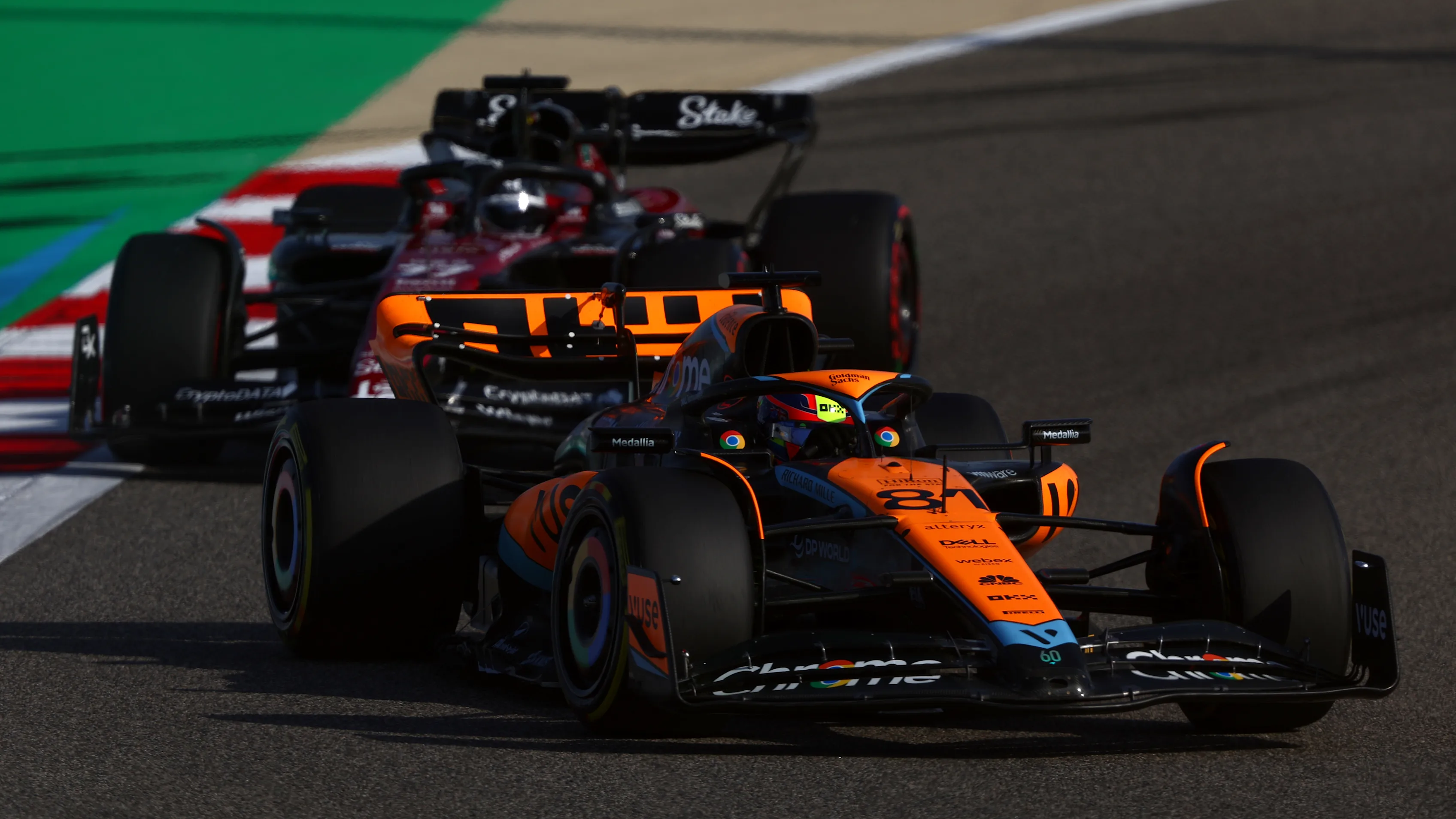 BAHRAIN, BAHRAIN - MARCH 03: Oscar Piastri of Australia driving the (81) McLaren MCL60 Mercedes on track during practice ahead of the F1 Grand Prix of Bahrain at Bahrain International Circuit on March 03, 2023 in Bahrain, Bahrain. (Photo by Bryn Lennon - Formula 1/Formula 1 via Getty Images)