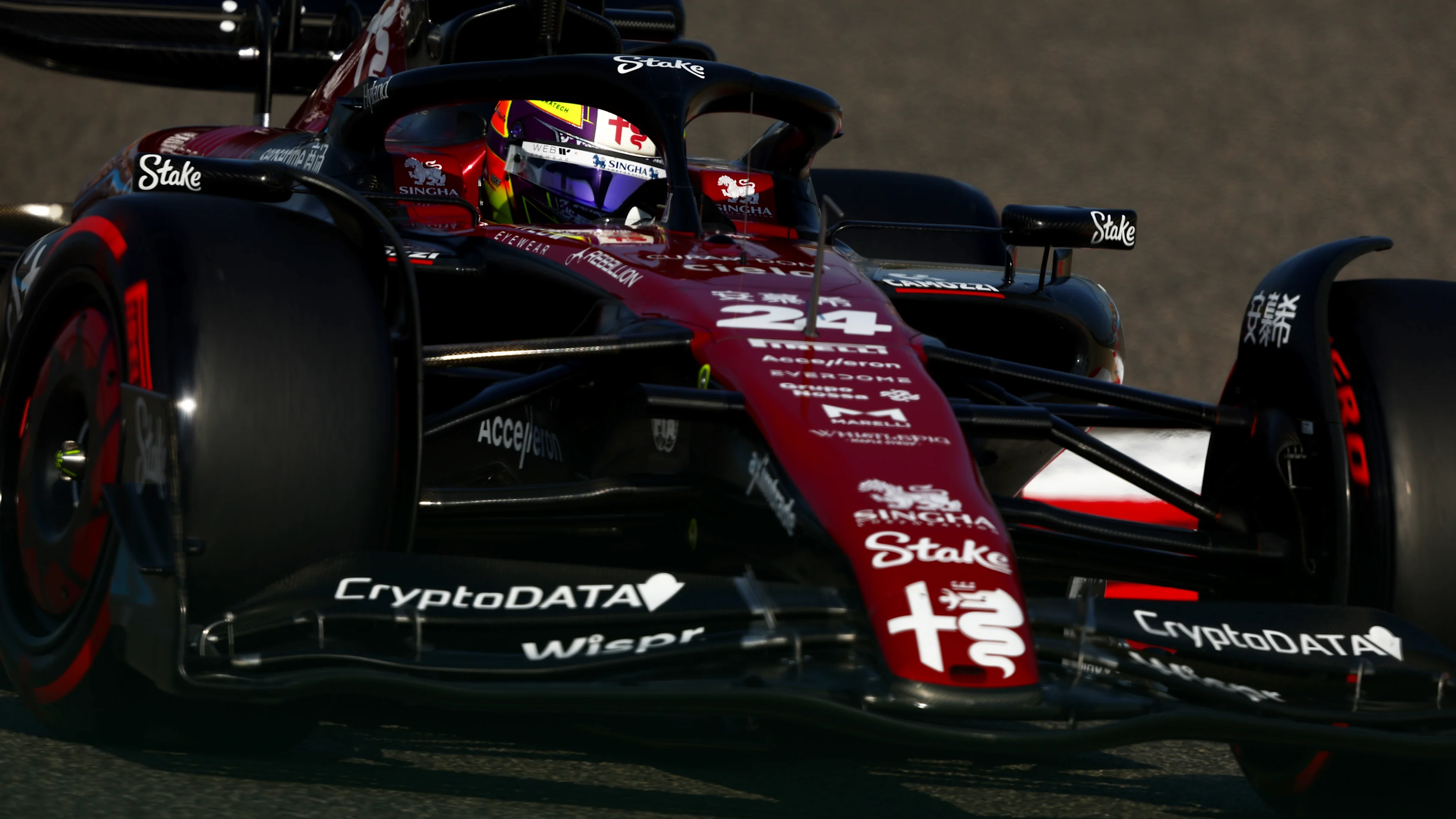 BAHRAIN, BAHRAIN - MARCH 03: Zhou Guanyu of China driving the (24) Alfa Romeo F1 C43 Ferrari on track during practice ahead of the F1 Grand Prix of Bahrain at Bahrain International Circuit on March 03, 2023 in Bahrain, Bahrain. (Photo by Bryn Lennon - Formula 1/Formula 1 via Getty Images)